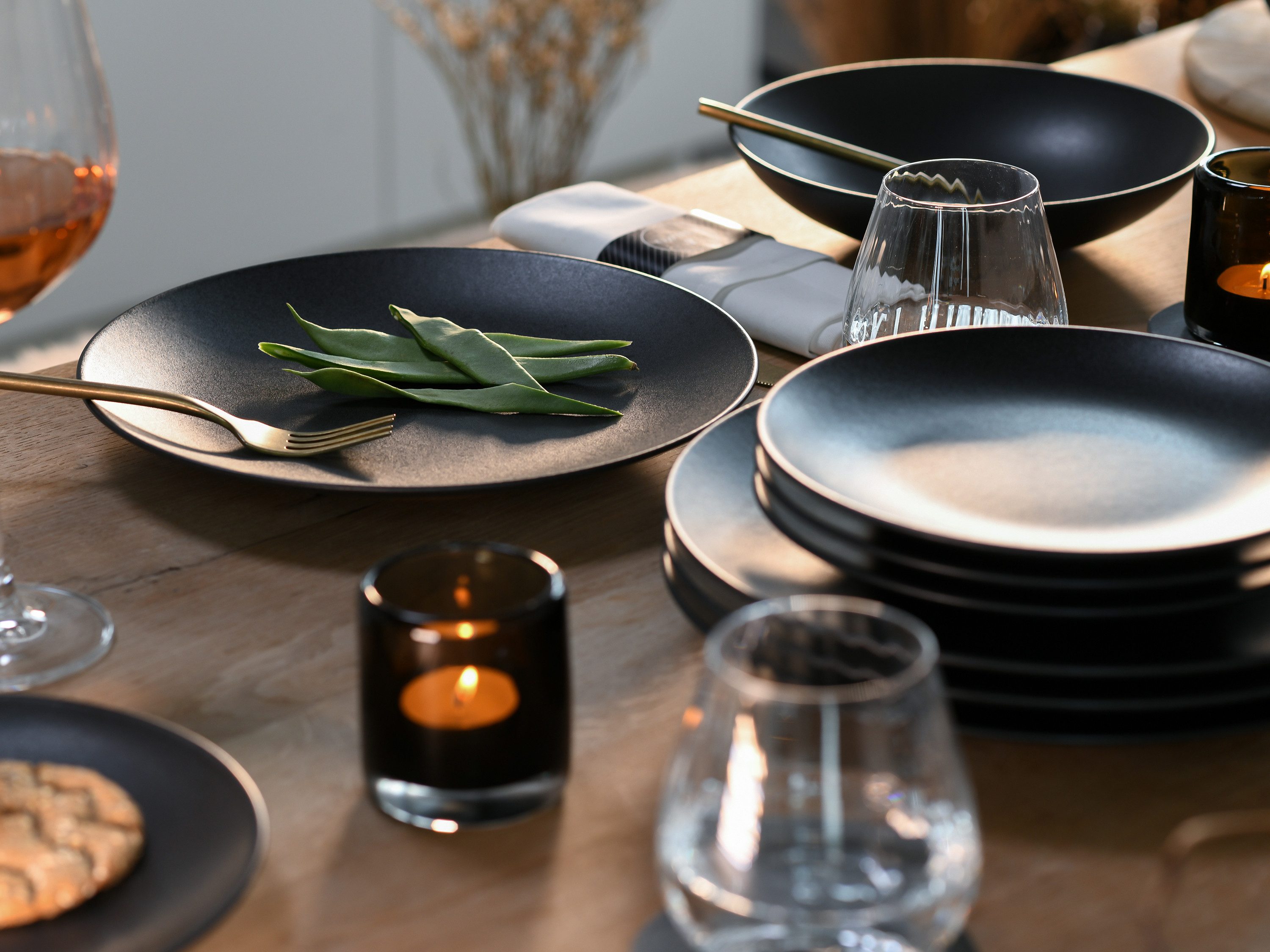 CreaTable Tafelservice Soft Touch Schwarz (18-tlg), 6 Personen, Steinzeug