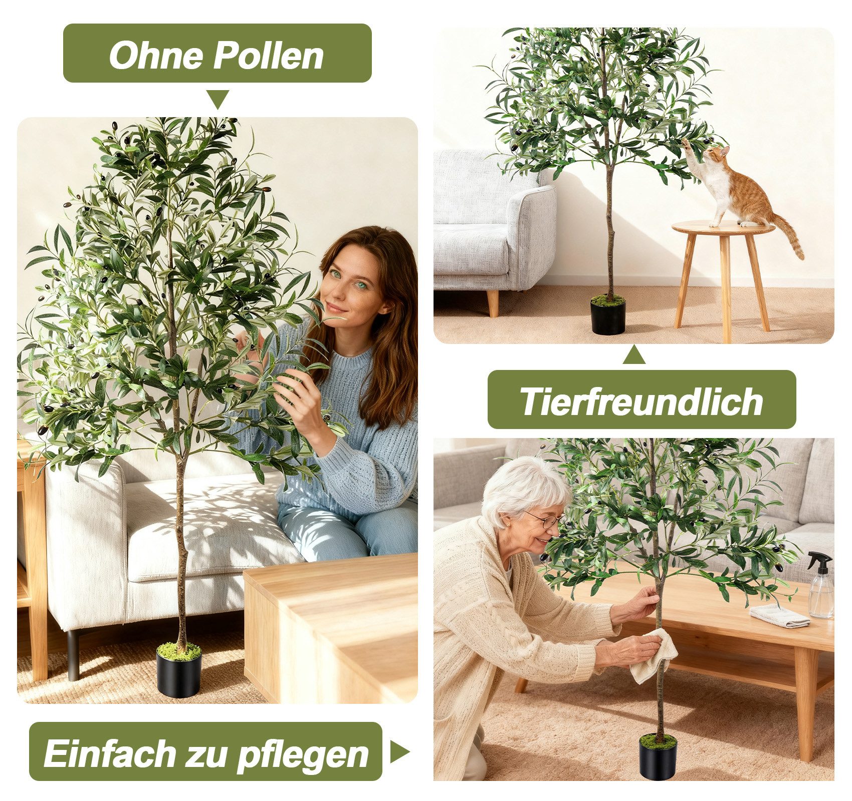 Kunstbaum Olivenbaum Künstlich 180cm, Künstlicher Olivenbaum Olivenbaum, ElitVita, Höhe 180 cm, für Deko Wohnzimmer Schlafzimmer Büro Home Decoration