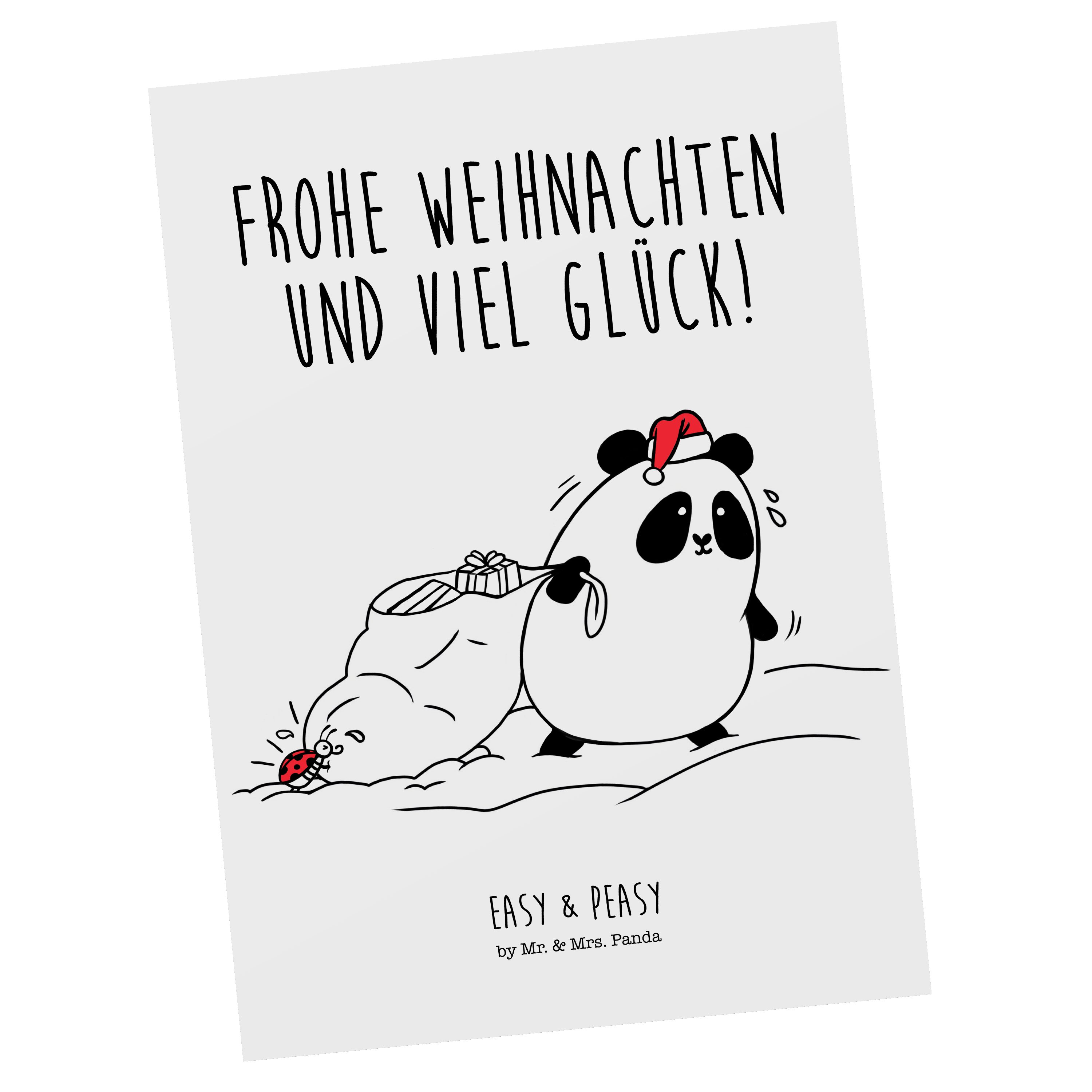 Mr. & Mrs. Panda Postkarte Easy & Peasy Frohe Weihnachten - Weiß - Geschenk, Dankeskarte, Ansich