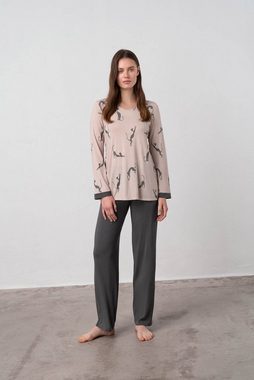 Vamp Schlafanzug (Set, 2 tlg., Set) exquisiter Damen Schlafanzug 2-teilig, Pyjama Langarm, pink fawn