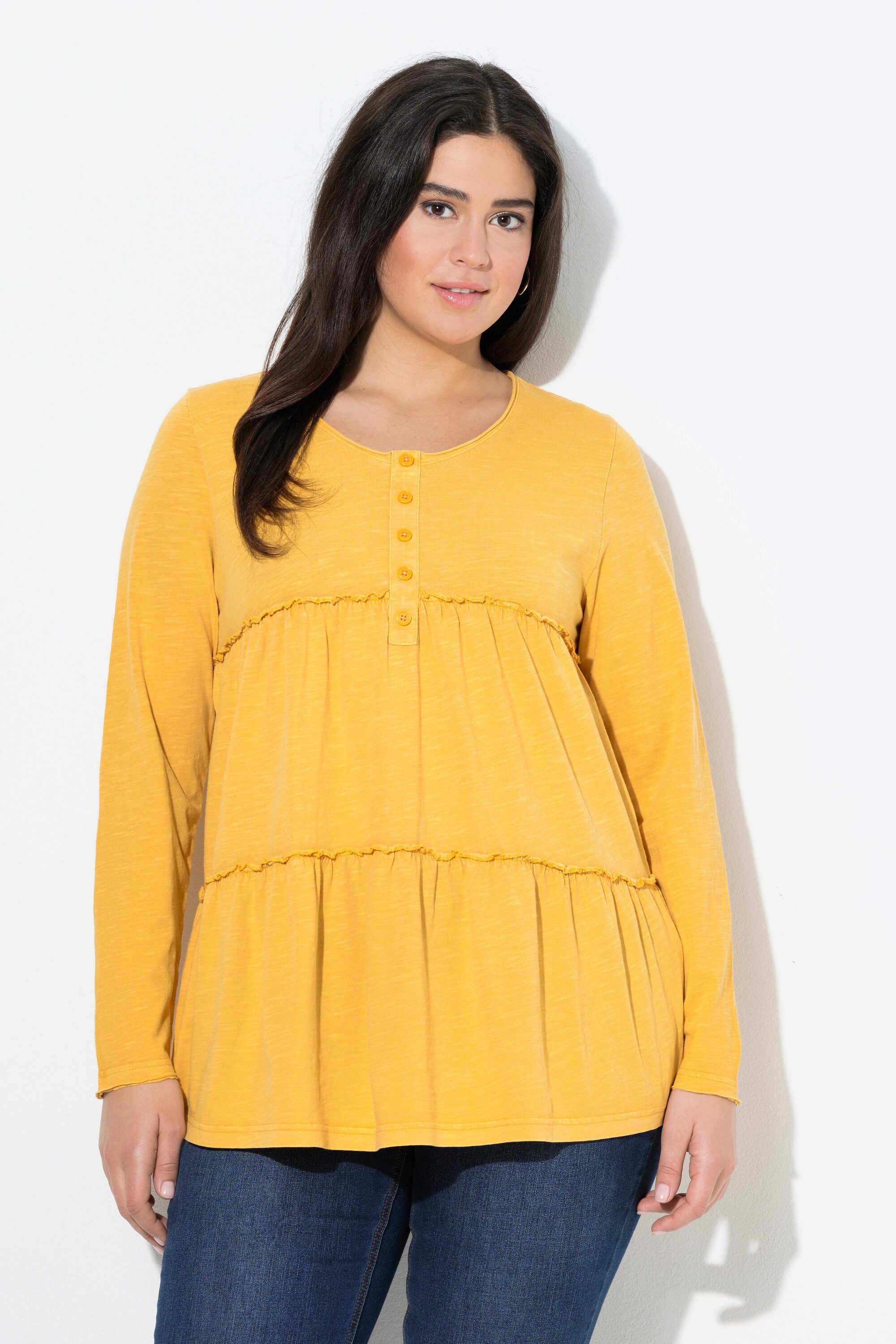 Ulla Popken Longsleeve Shirt Volants A-Linie Rundhals Langarm günstig online kaufen