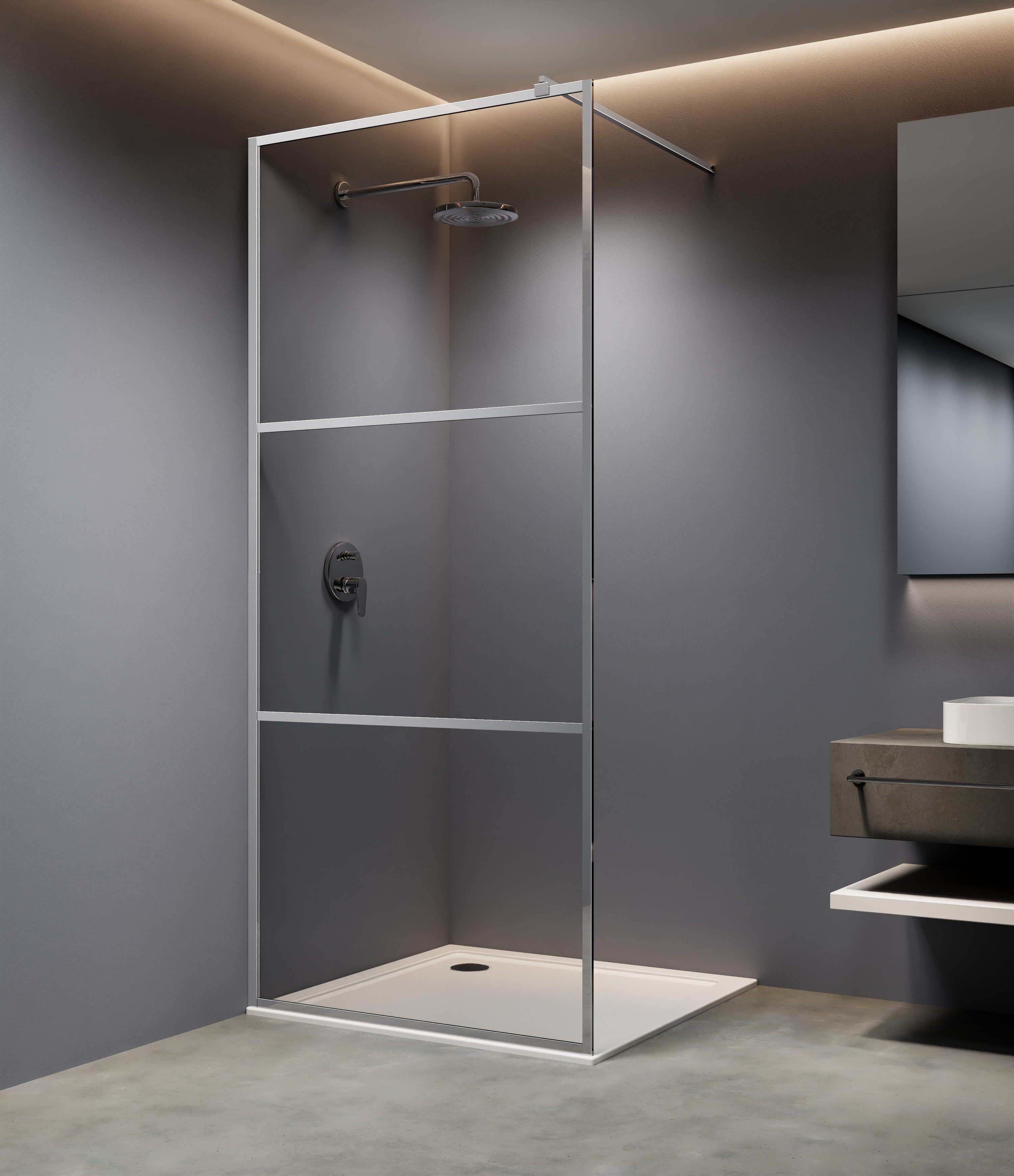 welltime Walk-in-Dusche, Dreigeteilte Scheibe in trendigem Blockdesign