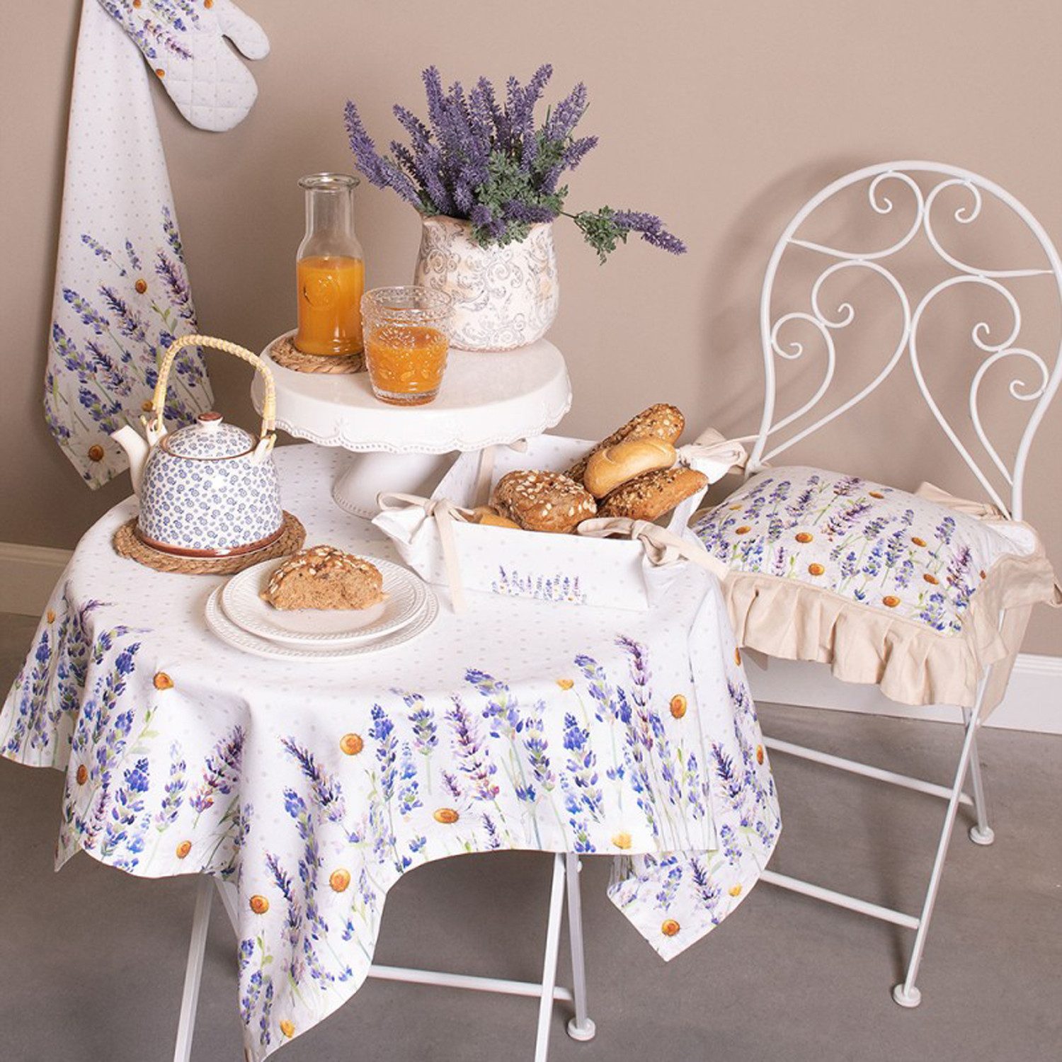 Clayre & Eef Tischläufer Lavender Field (Set 1-tlg, 1-teilig), Tischläufer Tischdecke ca.50x160cm Baumwolle