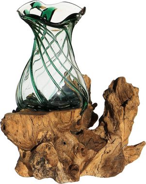 Wogeka Dekovase Dekovase Glas-Vase "Venezia" auf Wurzel-Holz Teakholz Gamal