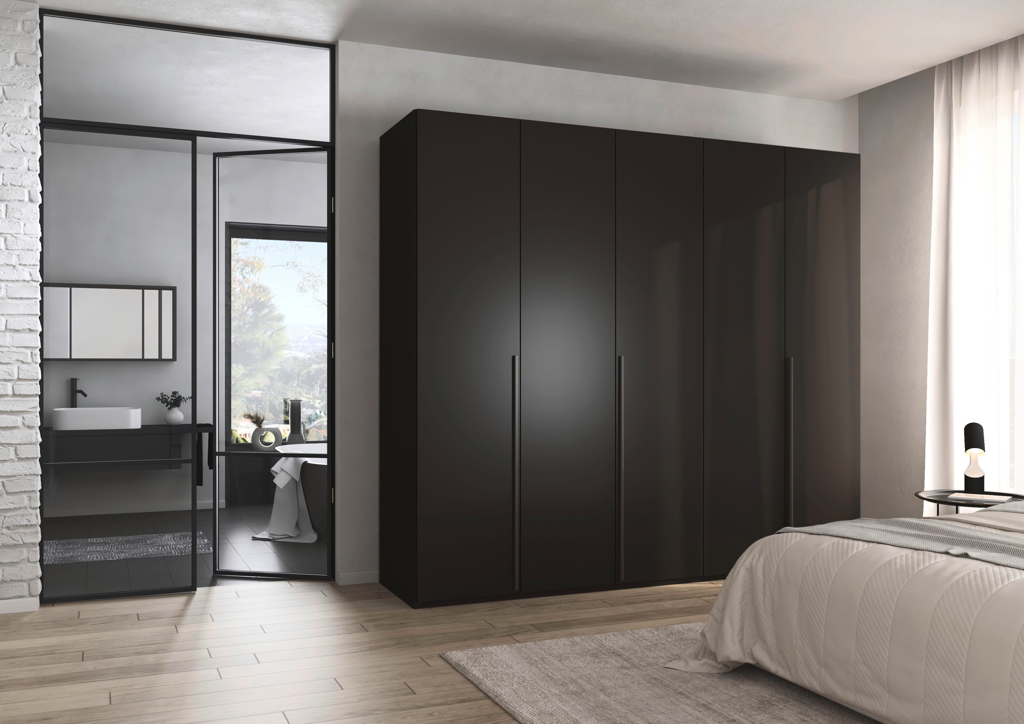 rauch Drehtürenschrank Kleiderschrank Schrank Garderobe Wäscheschrank BESTSELLER MONTCLAR (3 Ausstattungen BASIC/CLASSIC/PREMIUM (SOFT-CLOSE), Breiten 201-400 cm) Front in Glas/Hochglanz/Dekor/Grauspiegel in 5 Breiten MADE IN GERMANY