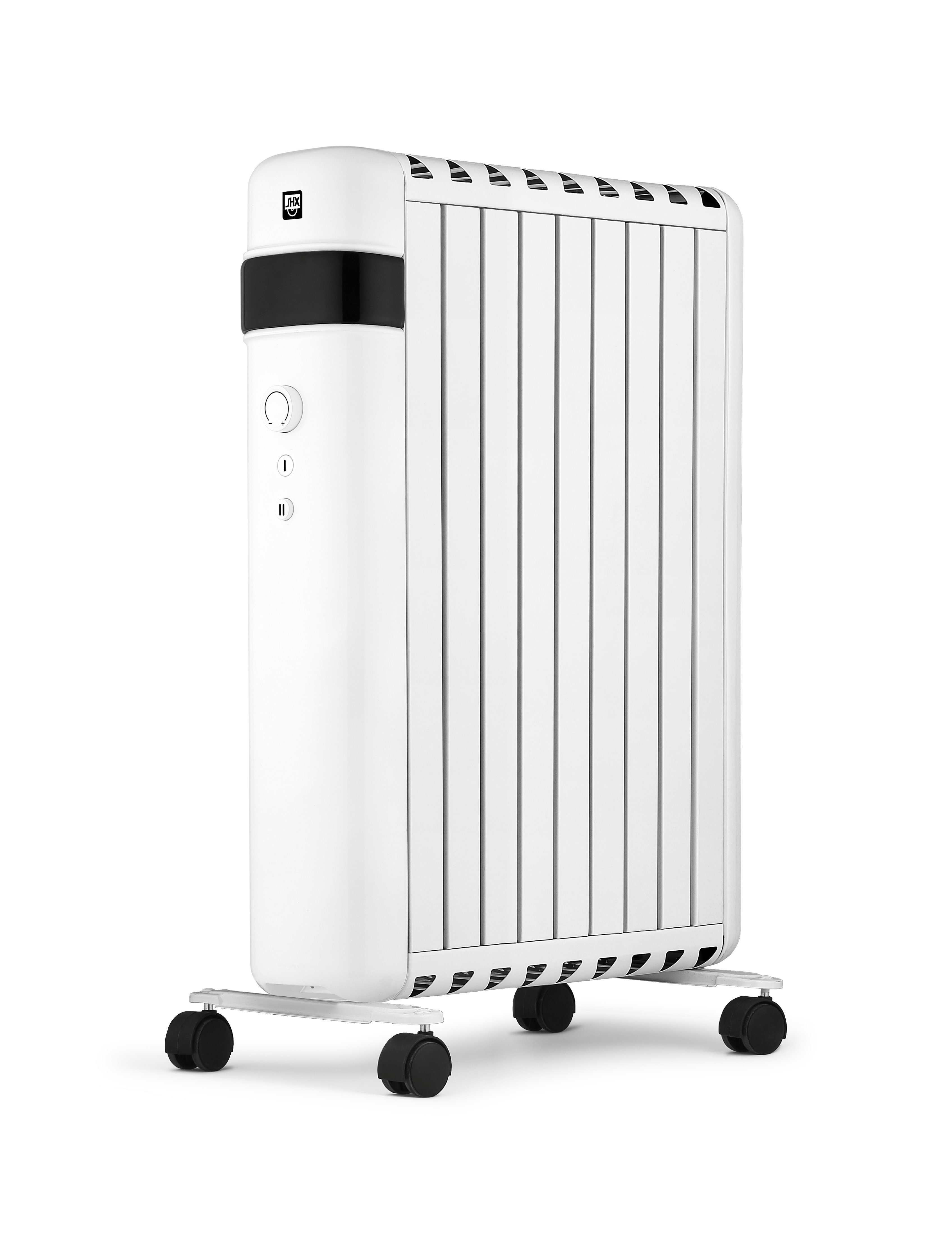 SHX Elektro-Heizkörper, Ölfreier Radiator mit 9 Rippen, Raumthermostat, 2 Aluminium Heizel., 2 Heizstufen, Energiesparmodus, Auto-Stop, Kipp- & Überhitzungsschutz
