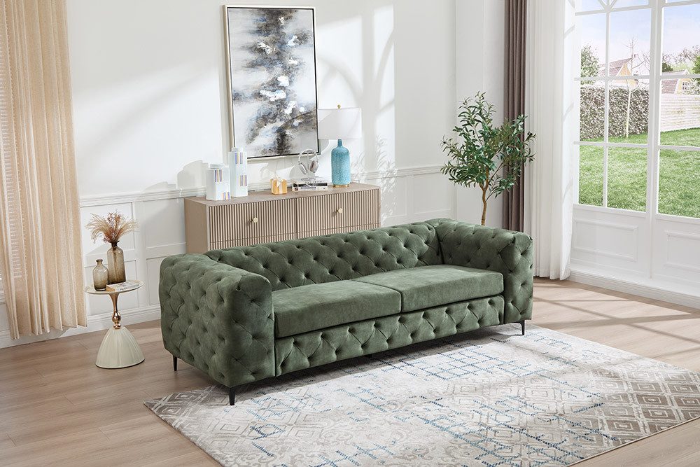 riess-ambiente 3-Sitzer MODERN BAROCK 235cm grün - Samt, 3-Sitzer, Federkern, Chesterfield, Einzelartikel 1 Teile, Moderner Dreisitzer - ideal f. ein komfortables Wohn- od. Schlafzimmer
