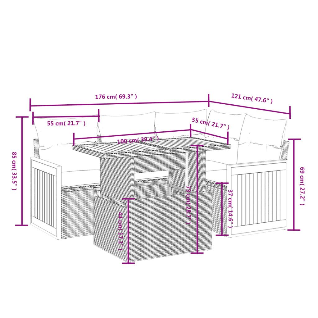 vidaXL Gartenlounge-Set 5-tlg. Garten-Sofagarnitur mit Kissen günstig online kaufen