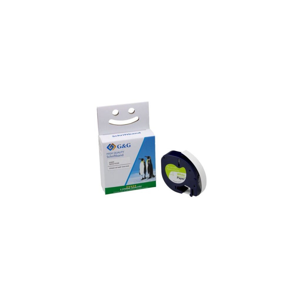 G & G Verlagsgesellschaft Druckerband G&G Schriftband 12mm x 4m sw-ws komp. m. Dymo S0721520/ 91220