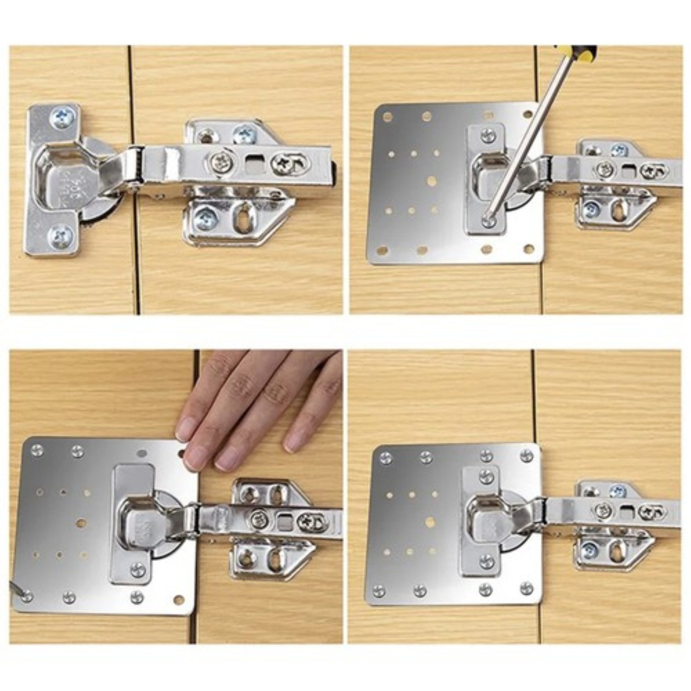 MALATEC Reparatur-Set Reparaturplatten Set für Möbelscharniere aus Metall 4 Stück, Möbelreparatur Set für Scharniere mit Metallplatten und Schrauben, 28-St., 4x Reparaturplatten aus Metall mit Schrauben zur Scharnierbefestigung, Metall-Reparaturplatten universell für links- und rechtsschlagend