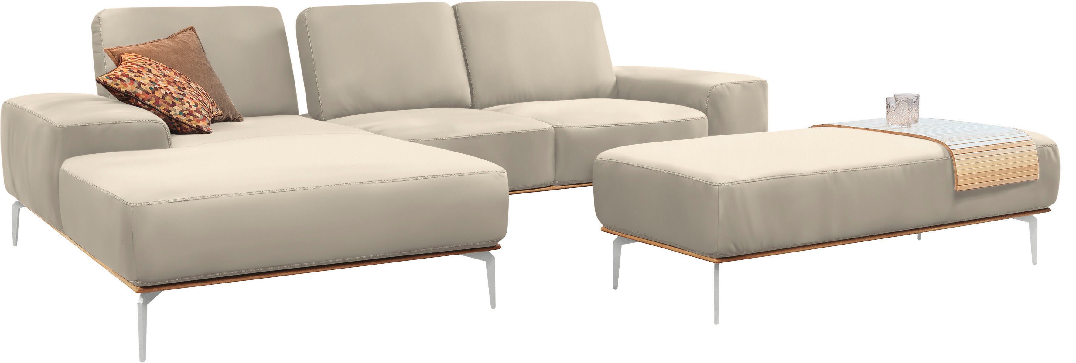 W.SCHILLIG Ecksofa run, Designsofa mit tollem Sitzkomfort, L-Form, mit elegantem Holzsockel, Füße in Chrom glänzend, Breite 279 cm