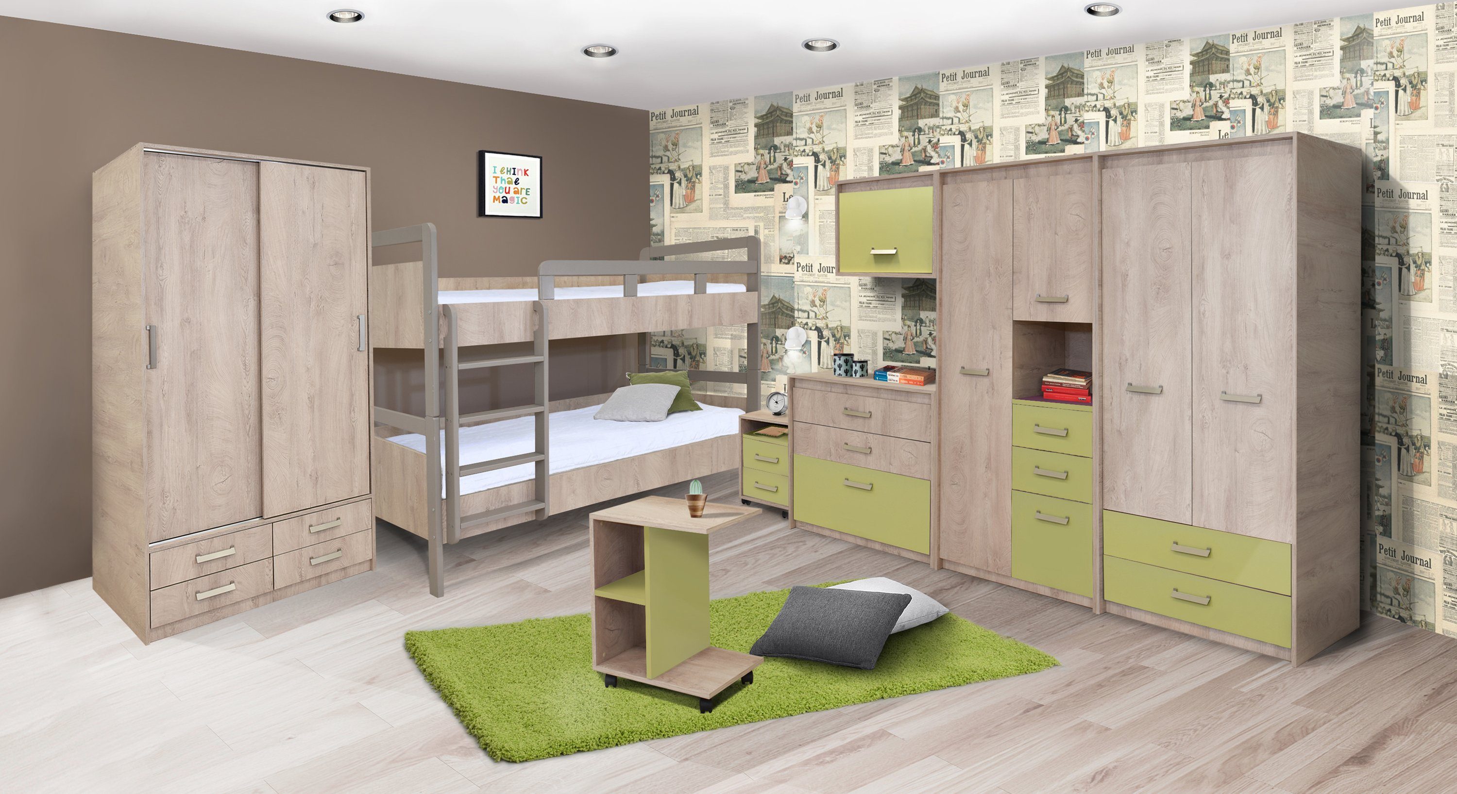 HYPE Rooms Raumteiler Eiche/grün Premium 1 Einlegeboden eiche/grün premium Tür KINDER Hängeschrank mit 60x42x50 | Eiche/grün, 1 und
