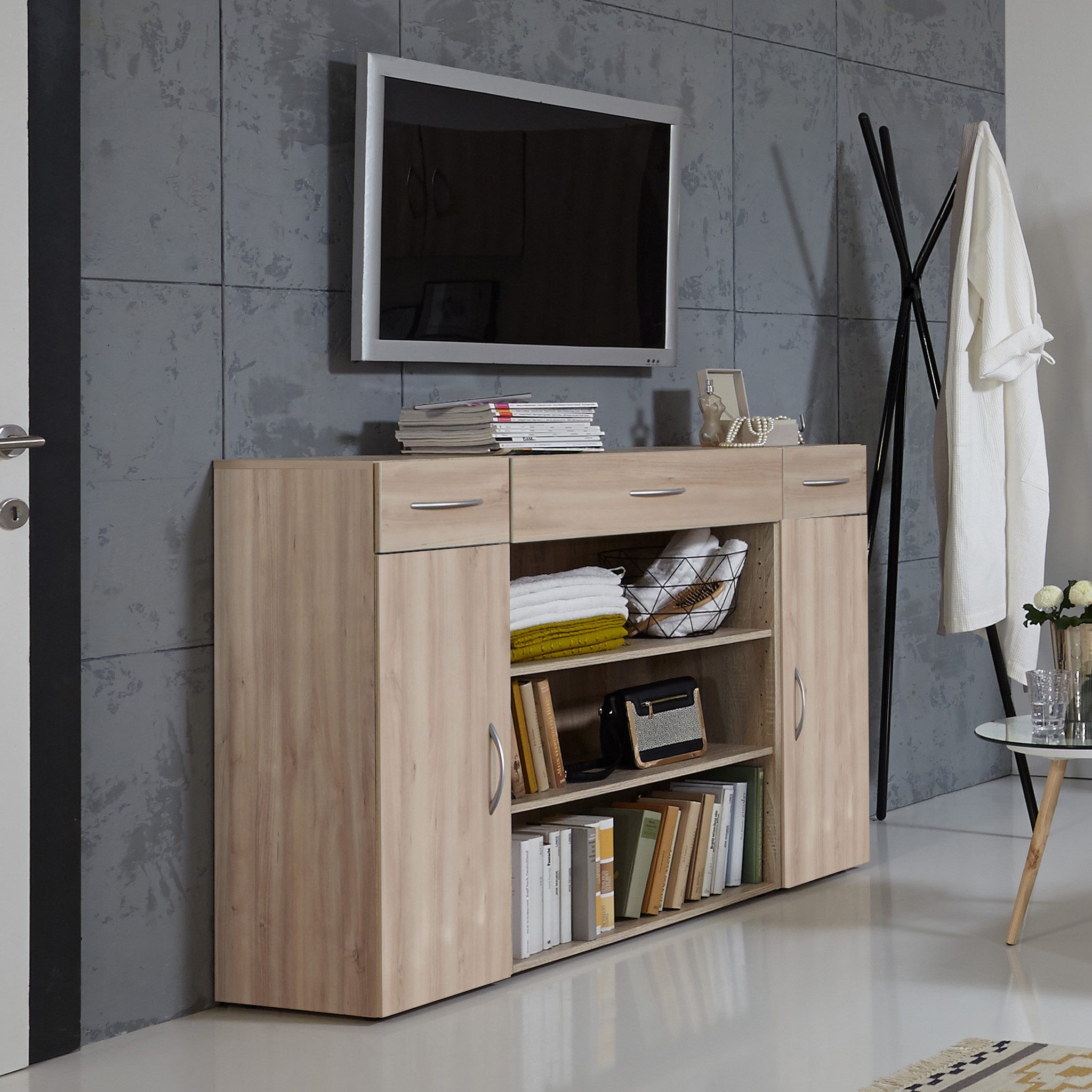Wimex Sideboard Sideboard MRK Kommode 180 cm eiche sägerau (3 St)