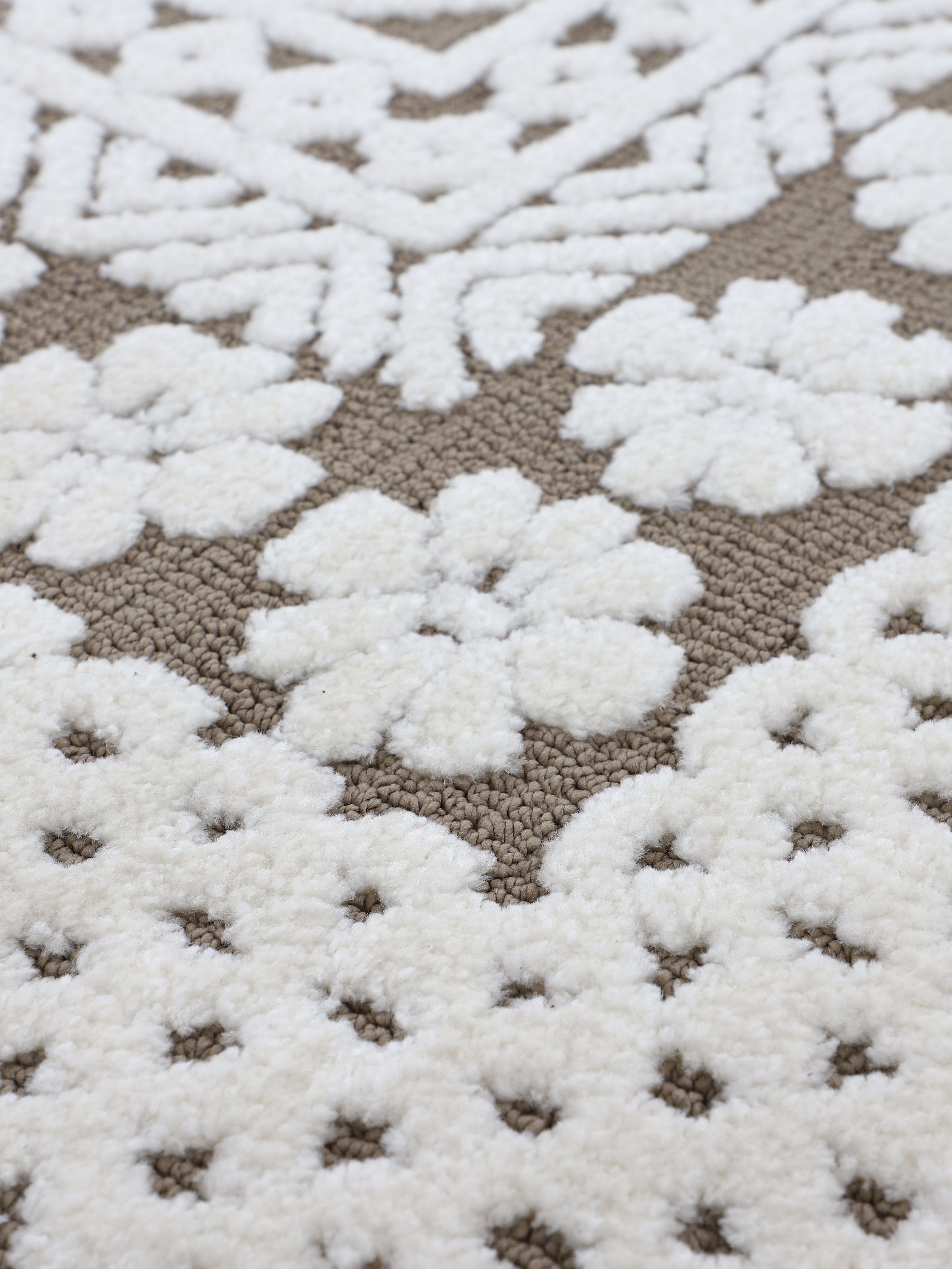 Teppich Holly Blumen creme,hellgrau Höhe: mm, rechteckig, Struktur, Hoch-Tief Wohnzimmer Motiv, 1, carpetfine, 12