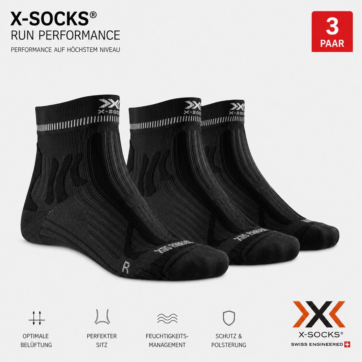 X-Socks Laufsocken 3er Set Damen Trail Run Energy 4.0 schwarz Funktionssocken