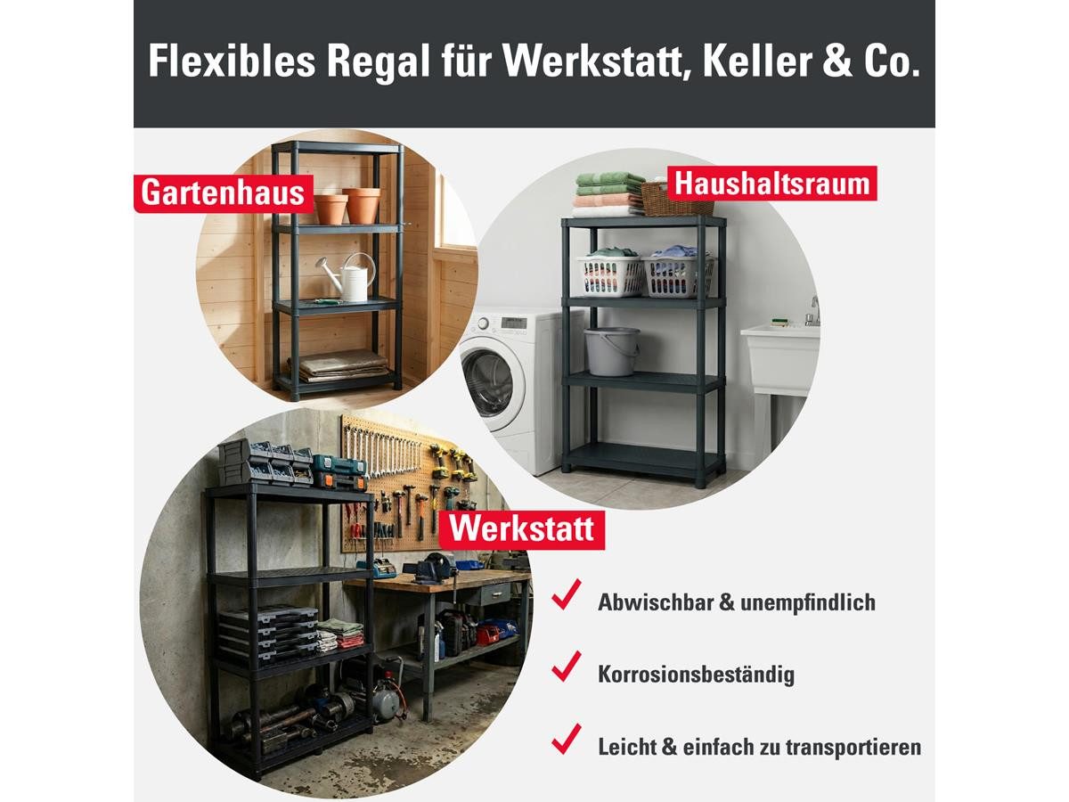 Kistenberg Schwerlastregal Werkstattregal KSS60L4, 2er Set, je 185 kg belastbar und 4 Ablageböden, 58 x 28 x 131,5 cm