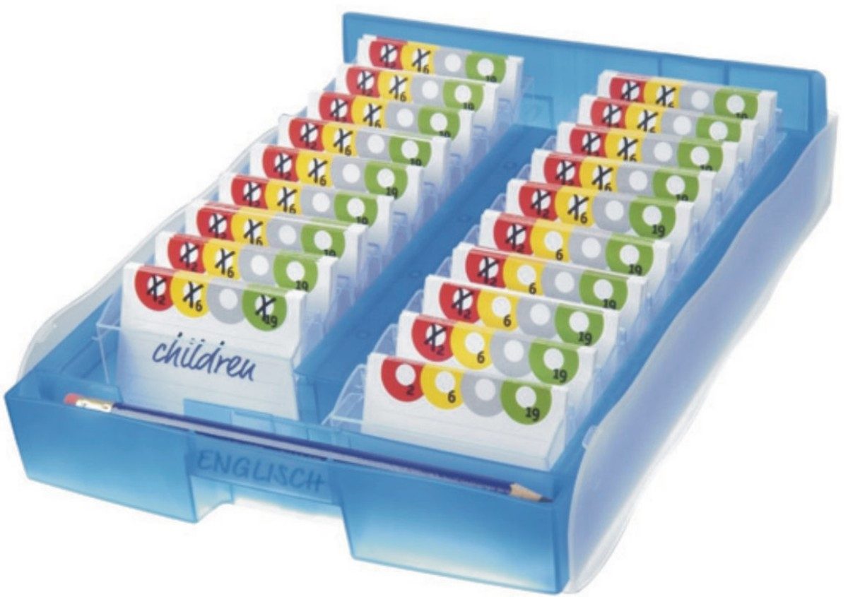 HAN-Bürogeräte Karteikasten Lernsystem Croco 2-6-19 inkl. 100 Karten und 1 Bleistift blau/transluz