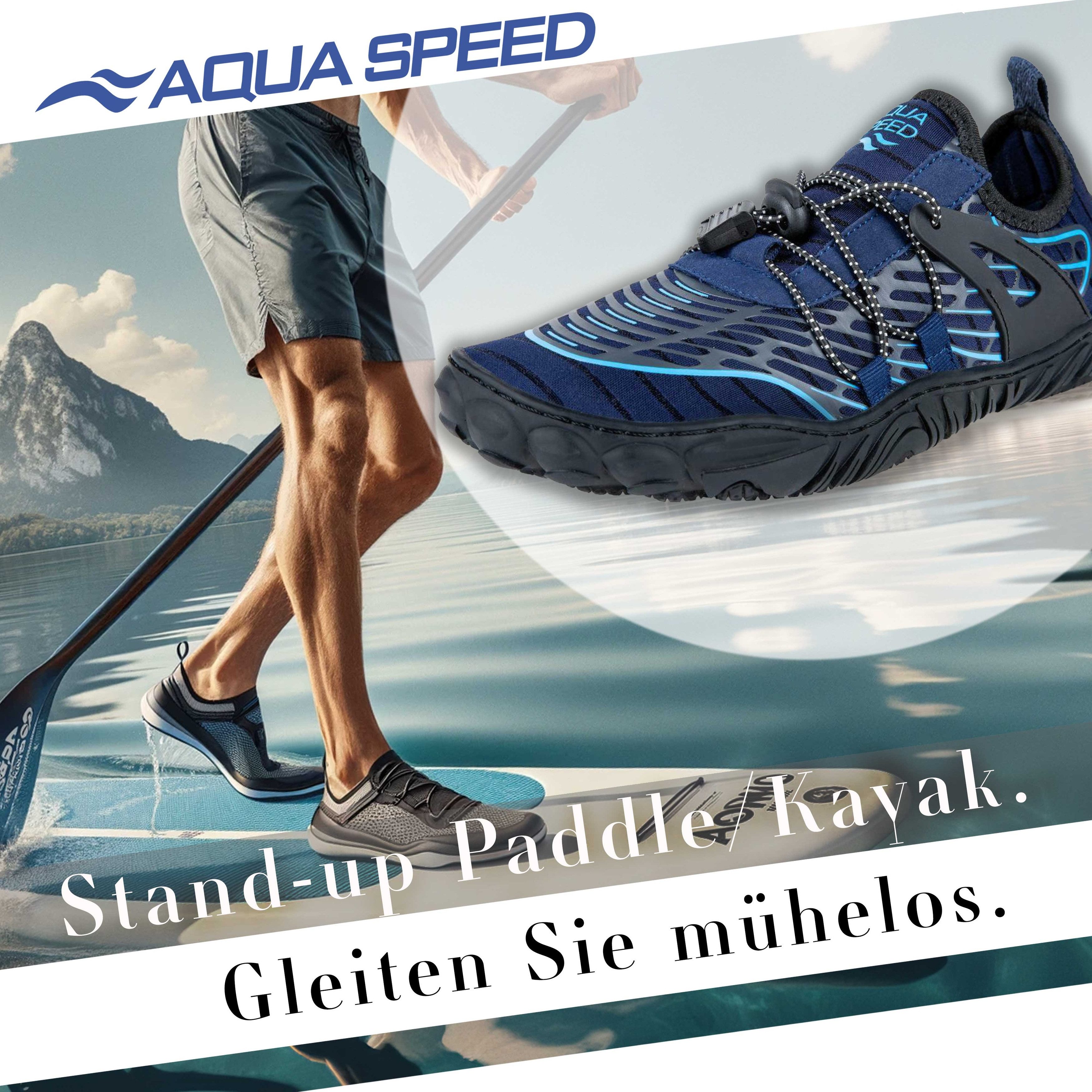 Aqua Speed SALMO Wasserschuhe Gr. 46 – Navy/Blau + Handtuch Wasserschuh (Multifunktions-Wasserschuhe – ideal für Reisen & Bewegung) Schnelltrocknende Materialien – Ideal für unterwegs
