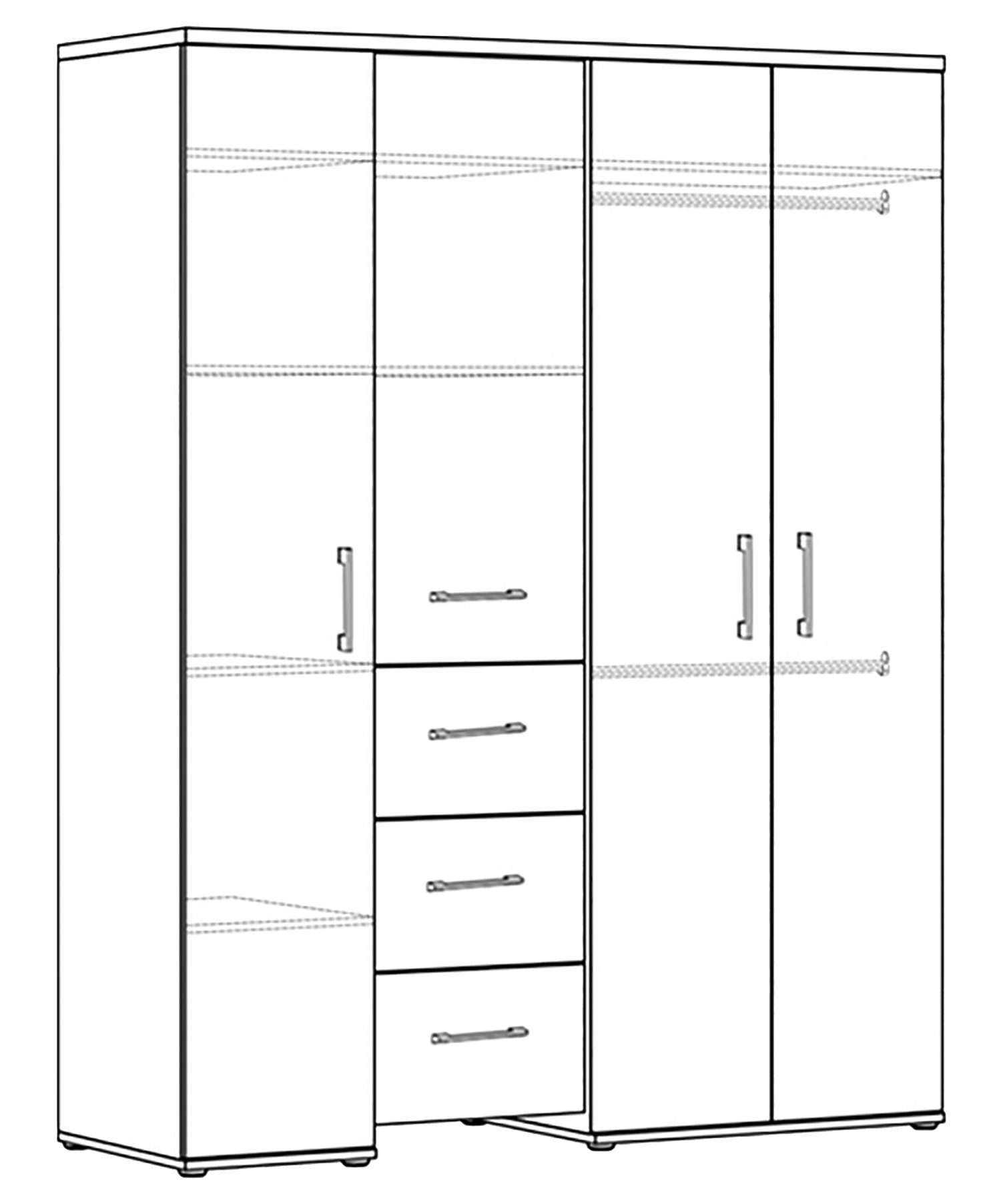 Mäusbacher Kleiderschrank MICHA, Asteiche Dekor, H cm Schubladen x 3 147 Türen, Dekor, 188 Artisan 4 cm, Weiß B