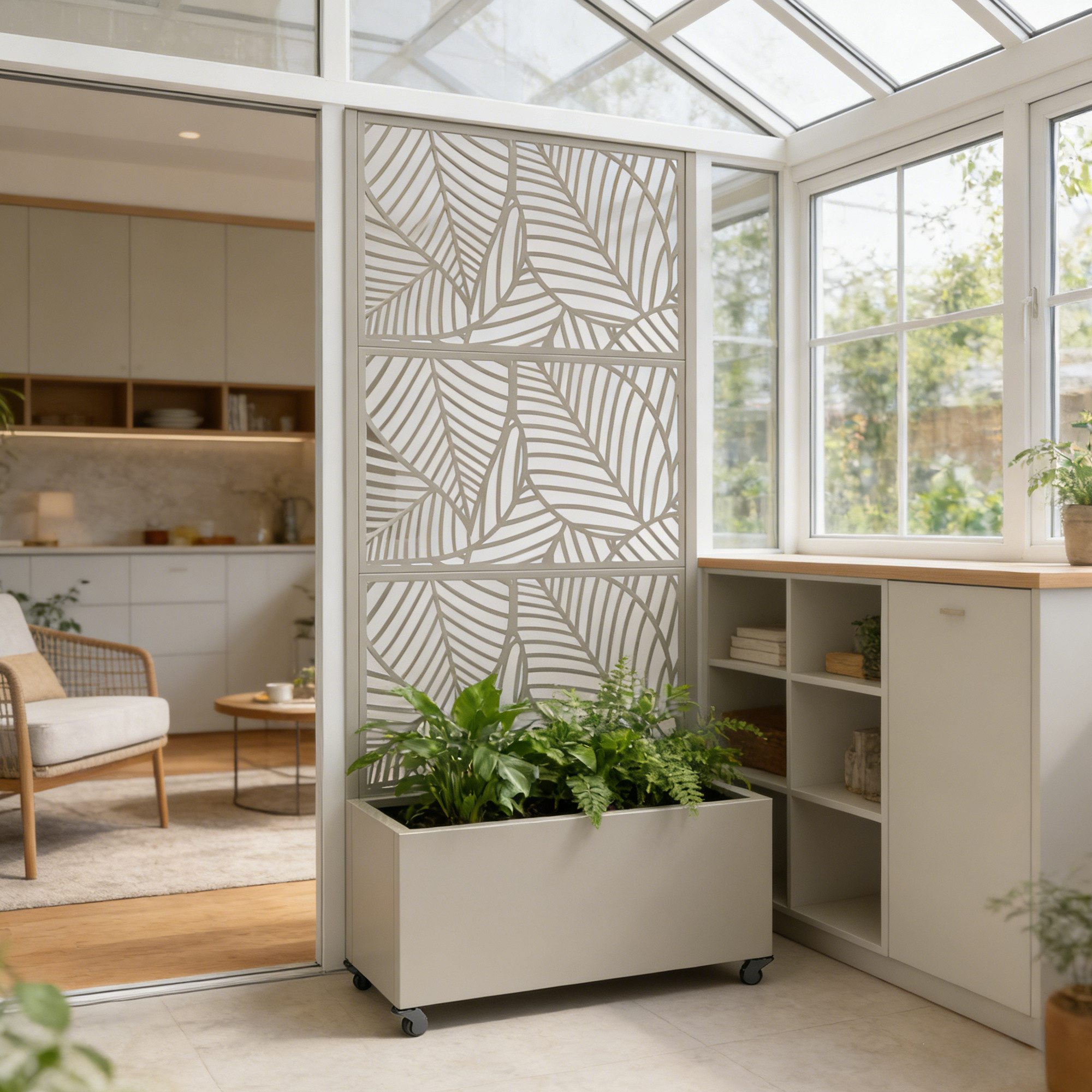 casa.pro Blumenkasten, mit Trennwand »Surnskoki« mit Rollen Stahl 190x82x38 cm Knoblauchbeige