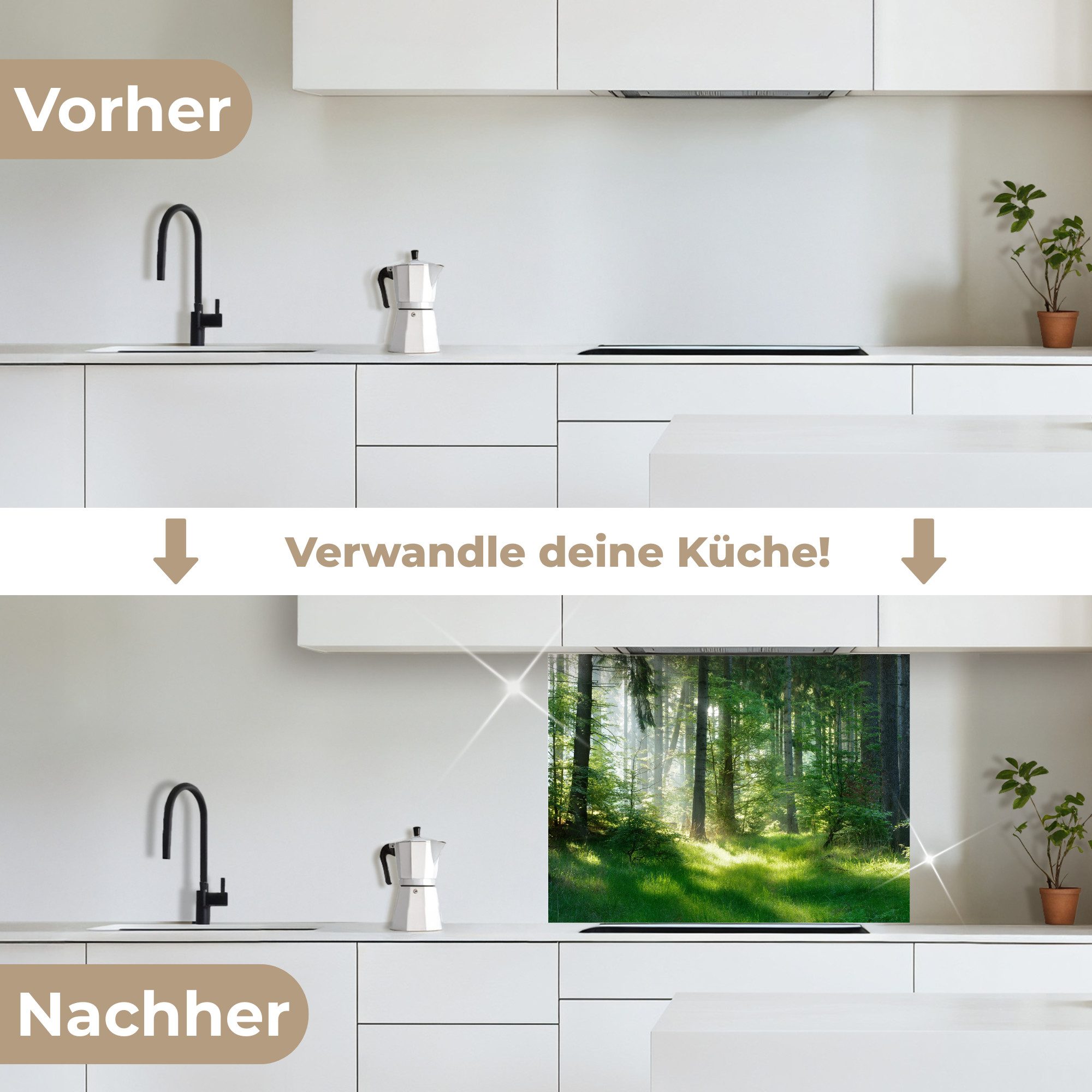 KitchenYeah Küchenrückwand selbstklebend Natur - Bäume - Wald - Grün - Sonne - Gras - Pflanzen, (1-tlg), Spritzschutz, Küche, Rückwand, Küchenwand, Küchenfront, – Bild 3 von 5
