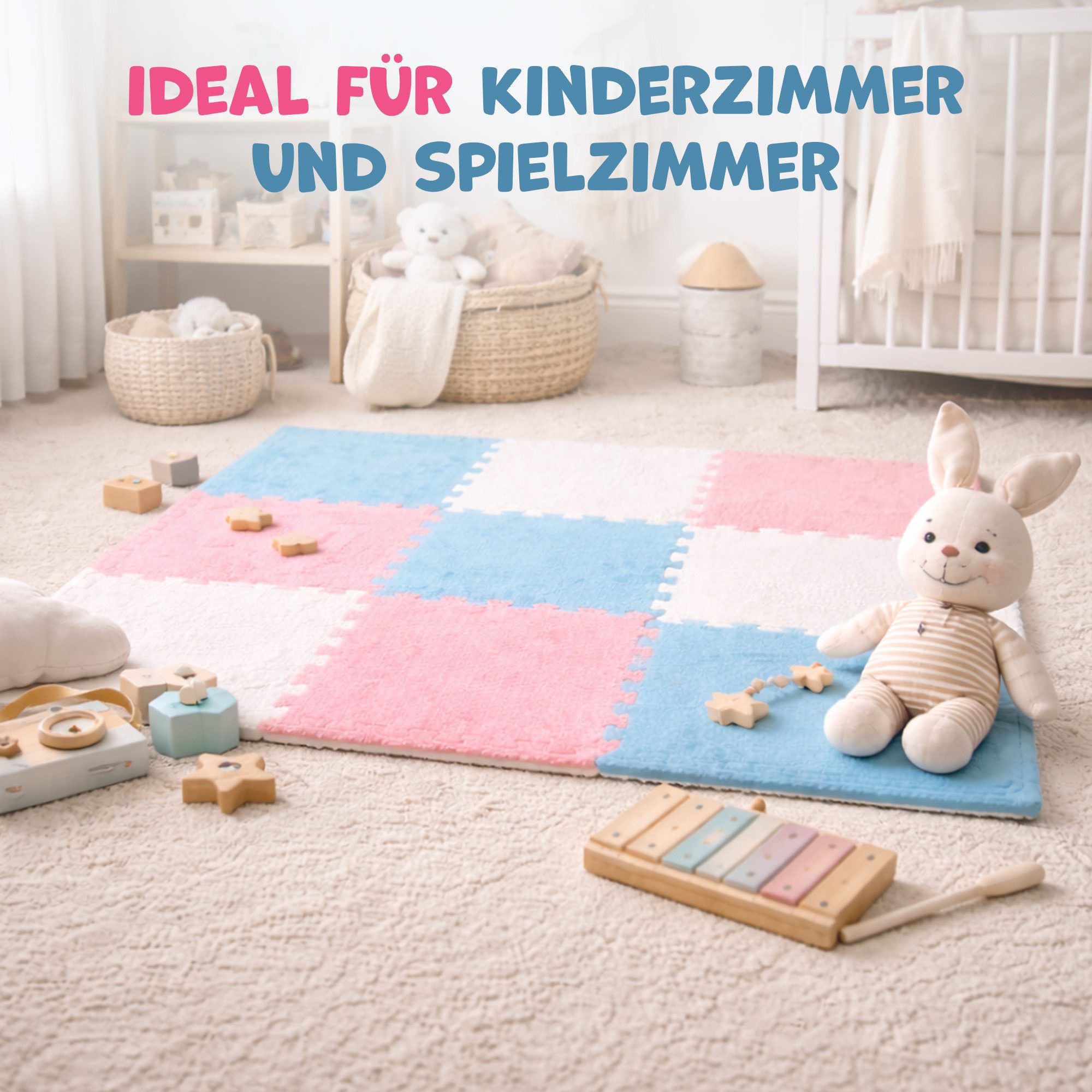 Bestlivings Kinderteppich Puzzlematte 30x30cm, Quadratisch, Höhe: 10 mm, Spielmatte für Kinder - Flauschiger Bezug - Bodenschutz Spielteppich