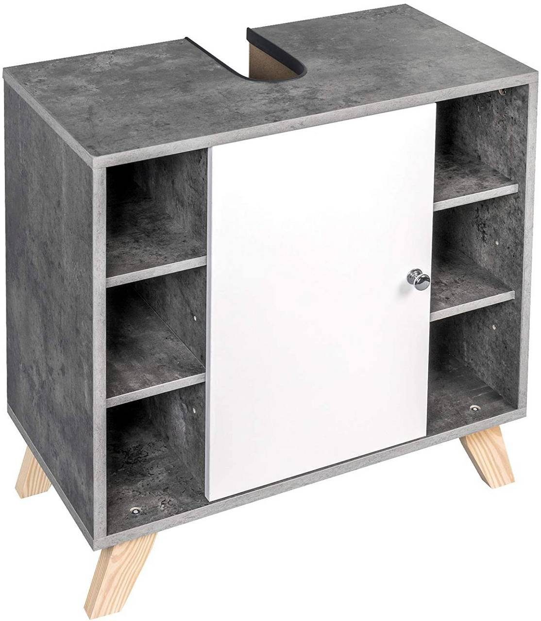 EUGAD Waschbeckenunterschrank (1-St) mit Tür 60x30x62 cm MDF Grau-Weiß