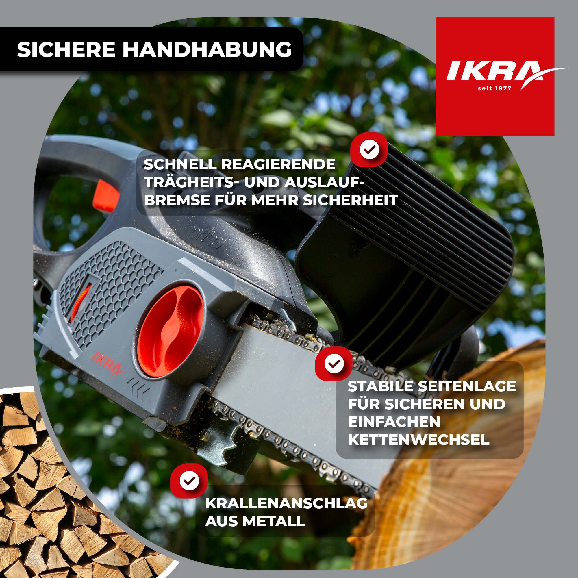 ikra GmbH Elektro-Kettensäge KSE 2400-40, 40 cm Schwertlänge, 2400 Watt, inkl. 2. Kette, Made in Germany – Bild 5 von 5