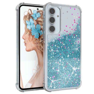 EAZY CASE Handyhülle Liquid Glittery Case für Samsung Galaxy A55 6,6 Zoll, Gloss Slimcover Girly Backcover Bling Phone Case kratzfeste Cover Blau