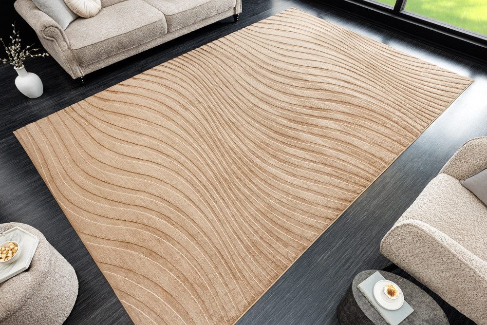 riess-ambiente Designteppich WAVE 230x160cm beiget · Kurzflor-Teppich mit Hoch-Tief-Effekt, rechteckig, Höhe: 10 mm, Wohnzimmer · Indoor · 3D-Effekt · Modern · Schlafzimmer
