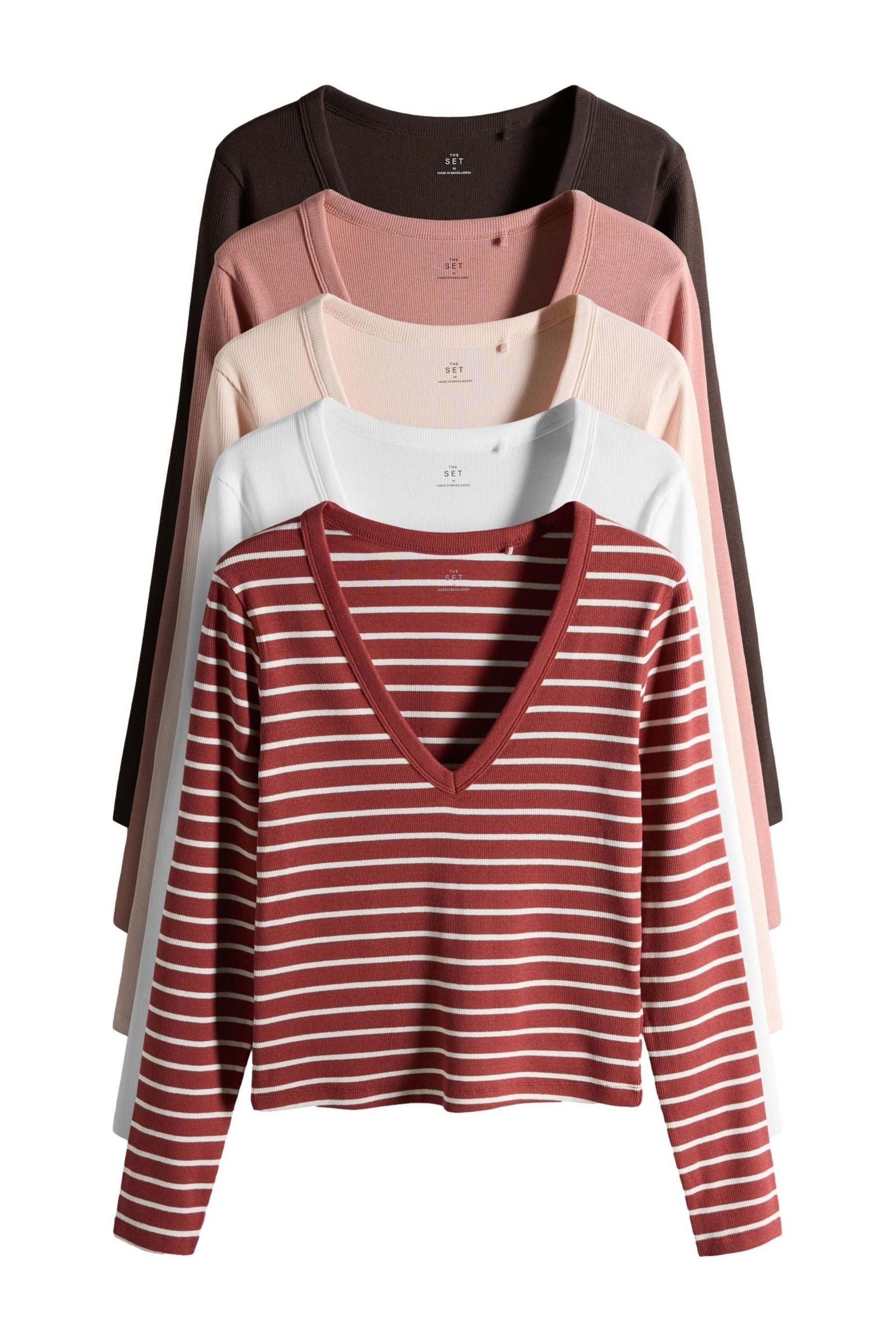 The Set Langarmshirt The Set Gerippte Shirts mit V-Ausschnitt, 5er-Pack (5- günstig online kaufen