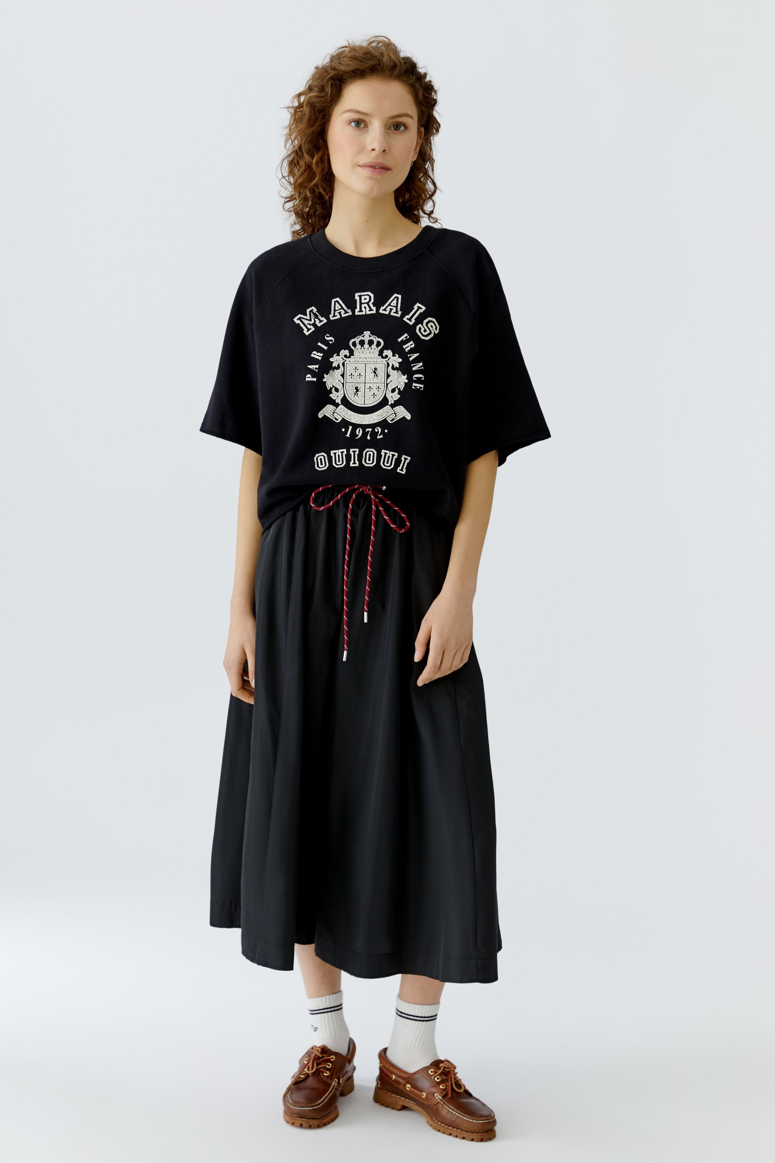 Oui Sweatshirt Oui Leichtes Sweatshirt Oversized - schwarz (1-tlg)