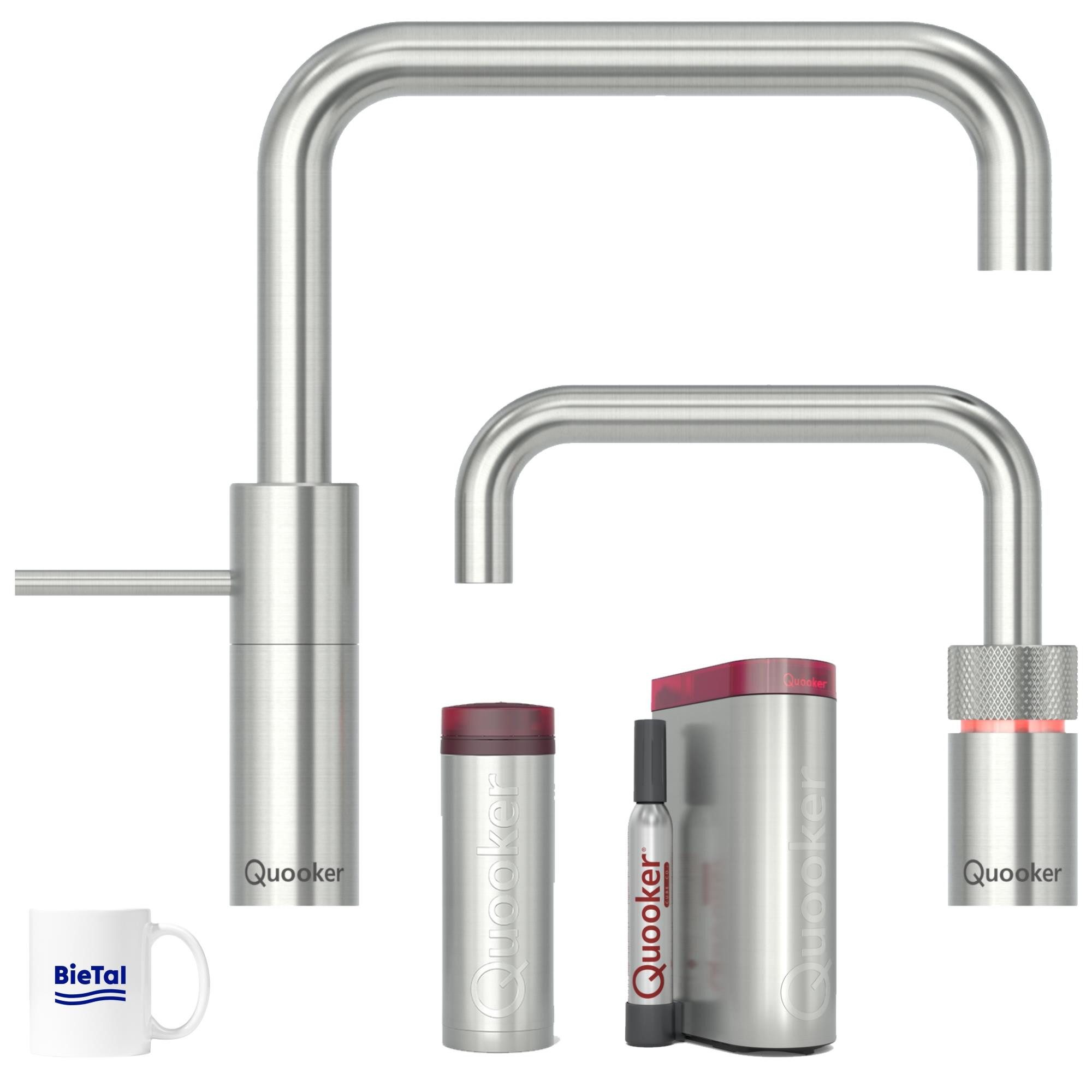 QUOOKER Wassersprudler Quooker Wasserhahn mit PRO3 Heißwasser & CUBE für Sprudelwasser Wasser, (5-tlg), mit BieTal Trinktasse