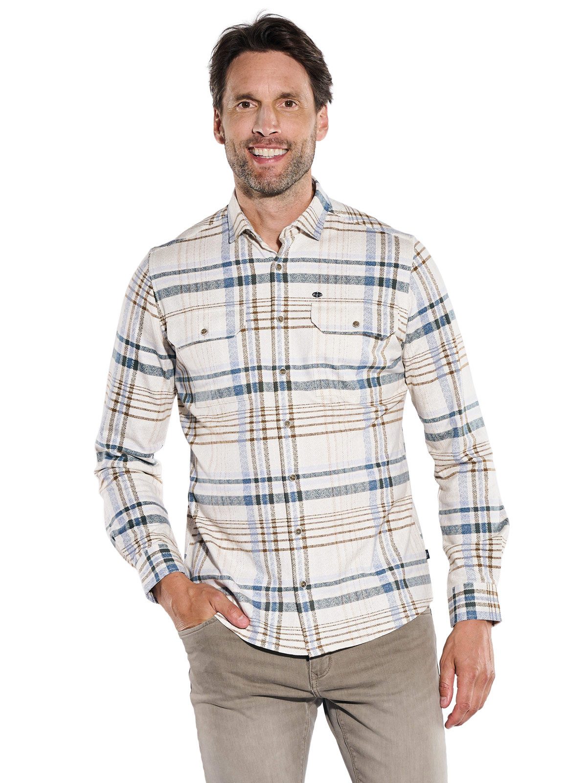 Engbers Langarmhemd Herren Karohemd, Beige
