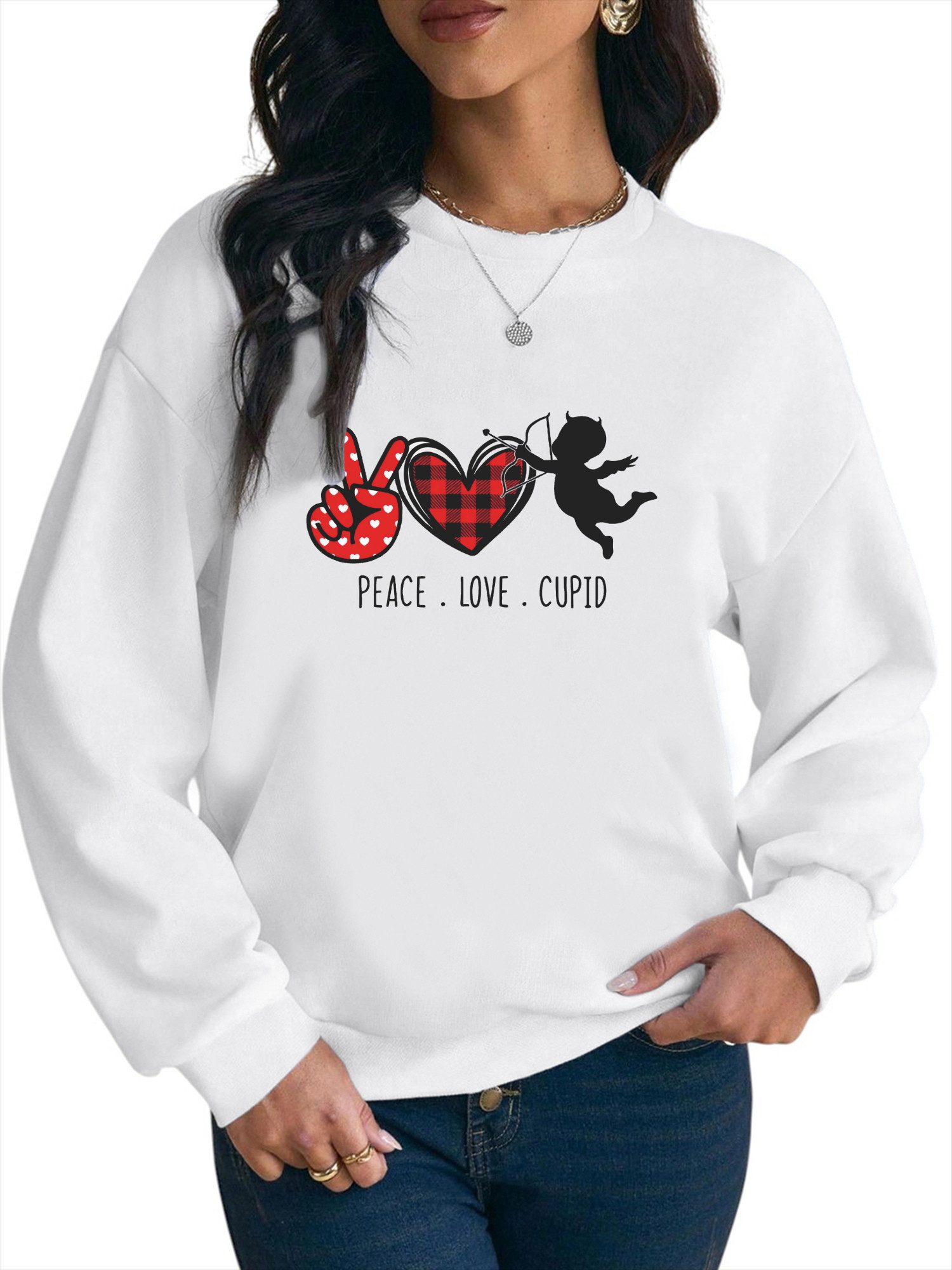 PYLIKE Rundhalspullover Damen Langarm Sweatshirt mit Valentinstag Print,Loc günstig online kaufen