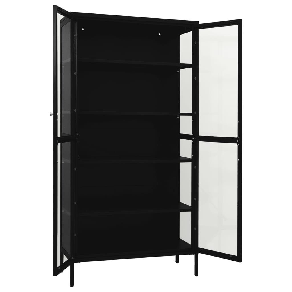 und 90x40x180 Vitrine cm Fächerschrank Stahl Glas Schwarz (1-St) vidaXL Gehärtetes