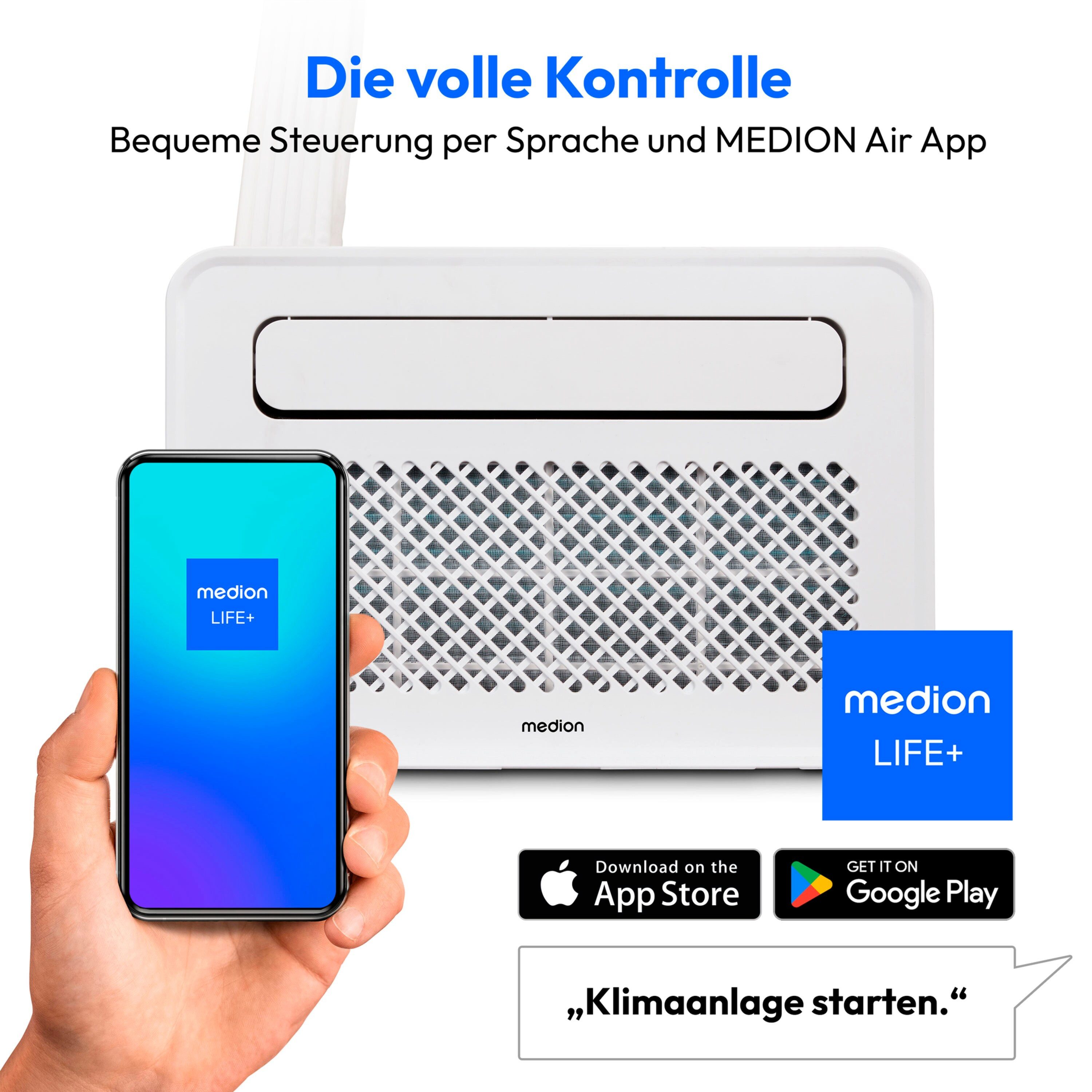 Medion® Klimagerät LIFE P502 Smarte Camping-Klimaanlage MD37735, 5.000 BTU, App- und Sprachsteuerung, bis zu 12 qm, Kühlen, P502