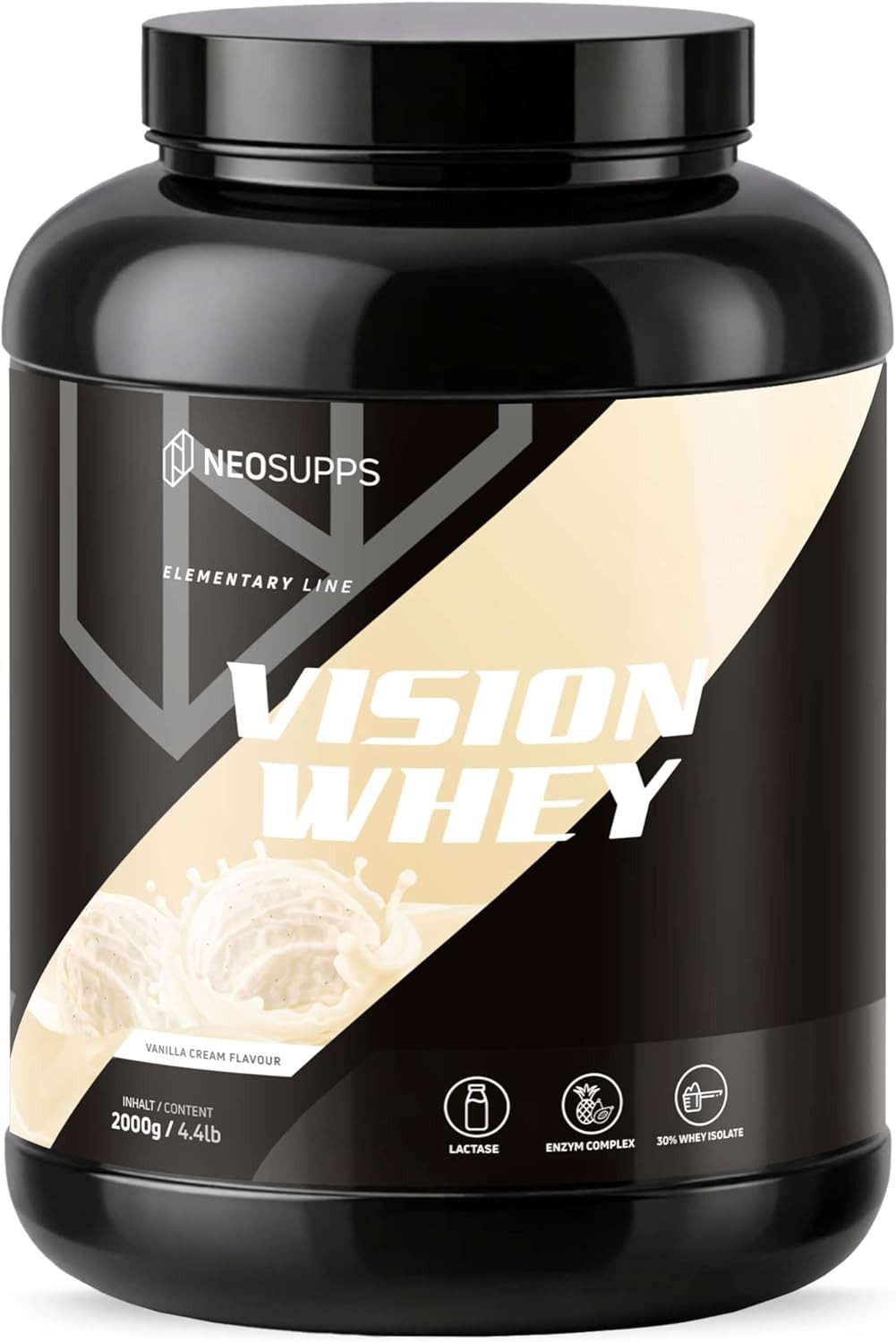 Neosupps Whey Protein Pulver Vanilla Cream 2000g, Proteinpulver, Proteinshake Pulver, 2000 g, Protein zum Muskelaufbau mit geprüfter Qualität, Made in Germany