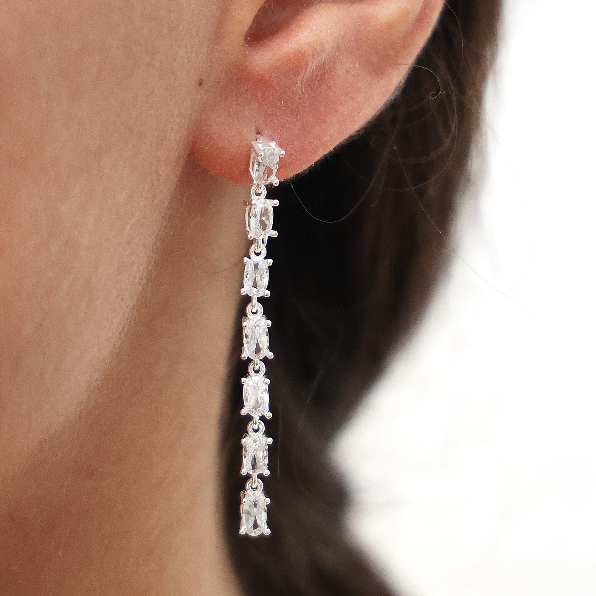 dKeniz Paar Ohrhänger 925/- Sterling Silber rhodiniert Glänzend 5cm Zirkonia Weiß