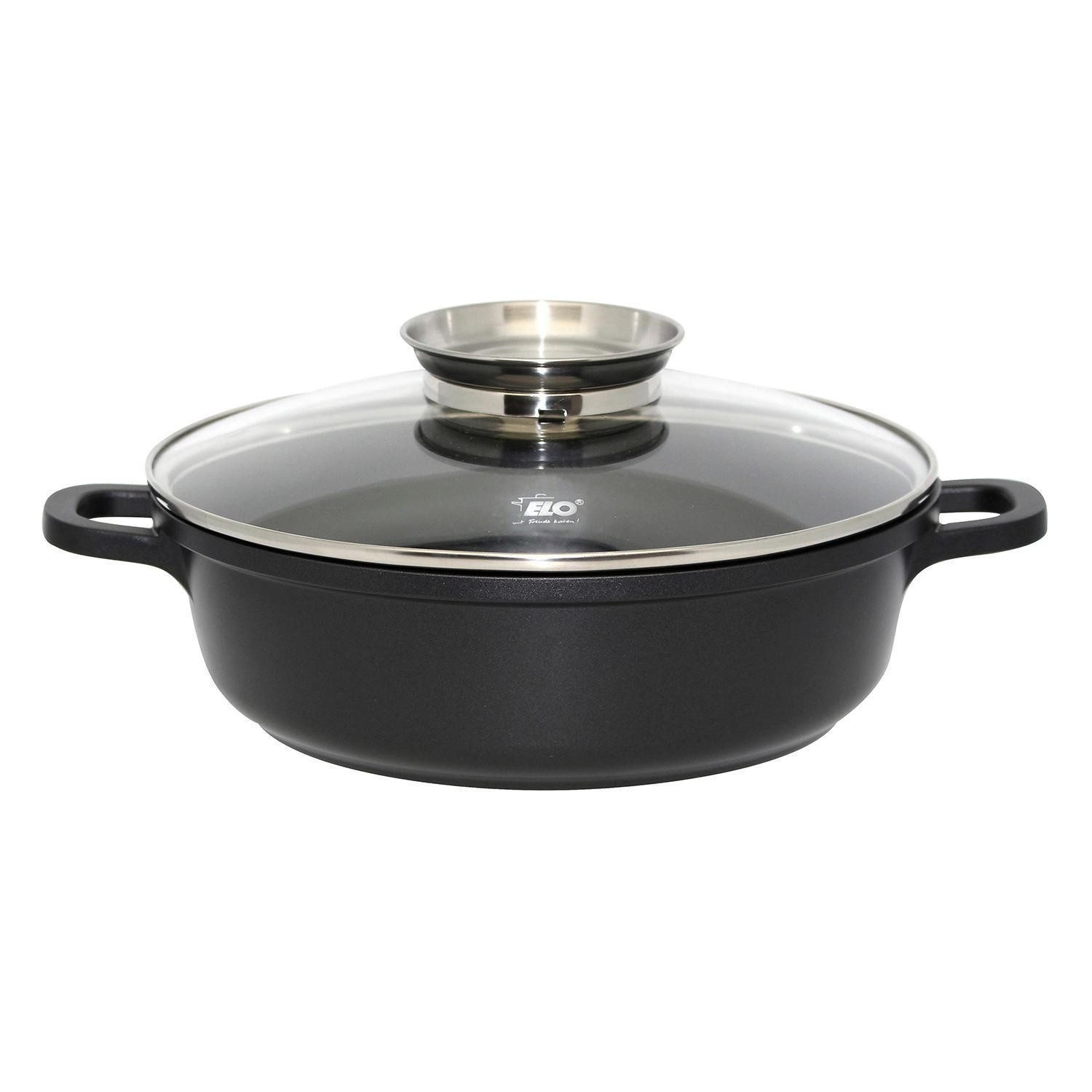 Elo Servierpfanne ALUCAST, Ø 24 cm, Schwarz, mit Glasdeckel, Aluminiumguss