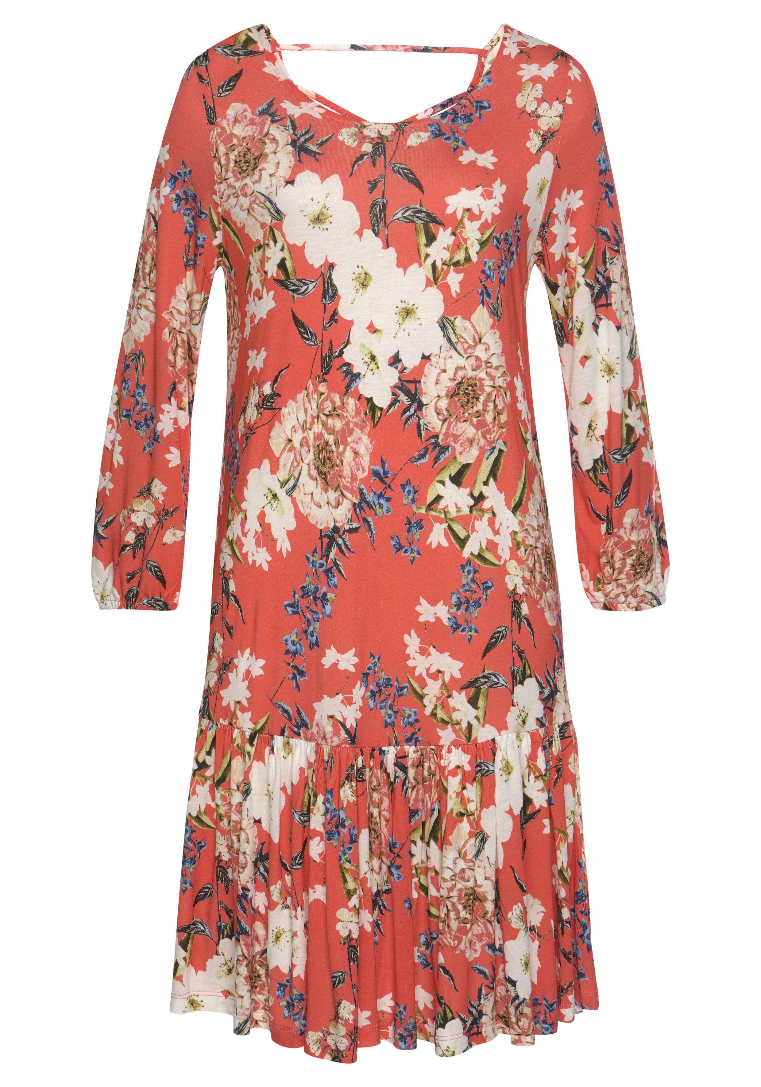 s.Oliver Jerseykleid mit Blumenprint und Volantrock, günstig online kaufen