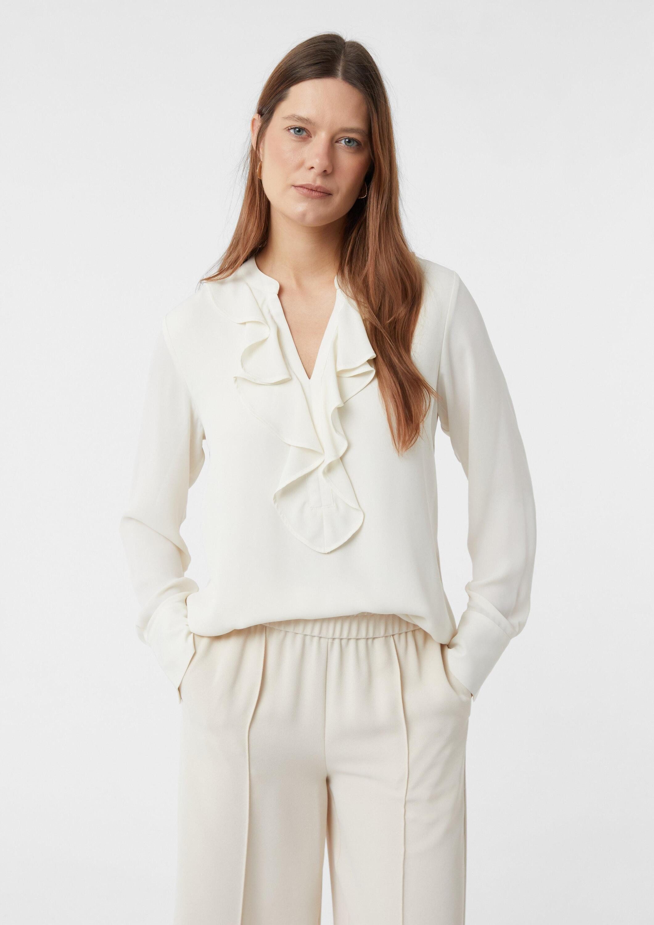 comma Langarmbluse Bluse Chiffonbluse mit Volant-Ausschnitt günstig online kaufen