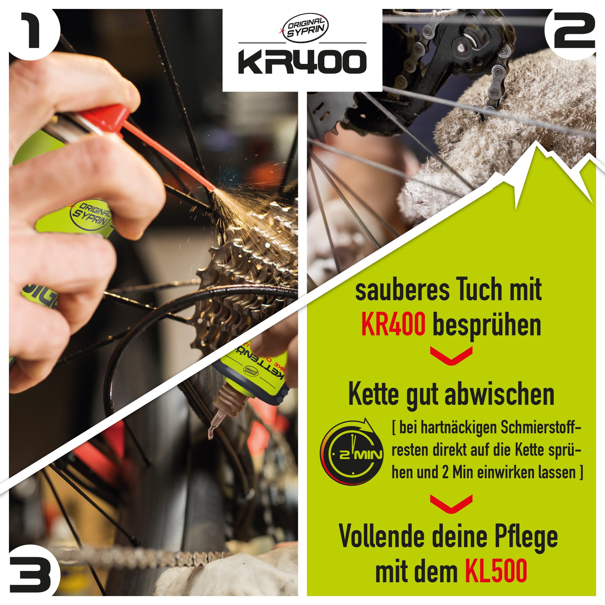 Original Syprin Fahrradöl Fahrrad Kettenöl + Kettenreiniger set, (Bike Rescue box set, 1-St., Kettenöl + Kettenreiniger)
