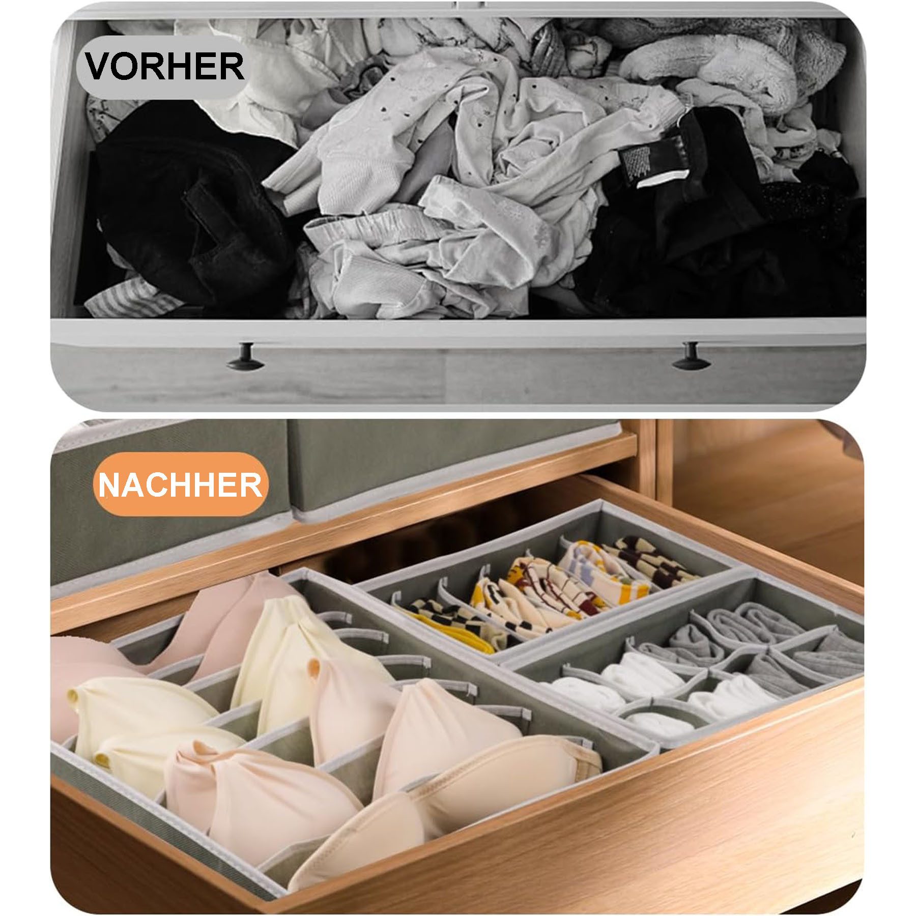 Mutig Aufbewahrungsbox Aufbewahrungsboxen für Unterwäsche, 8 Stück Ordnungssystem,Faltbare (Schubladen-Organizer für Kleiderschrank, Stabil Durch,Geruchsfrei, 8 St., Stoffbox,passgenau,Stabiler Boden,Schubladen Ordnungssystem), Aufbewahrungsbox für BHS, Krawatten, Unterwäsche, Socken, Schals