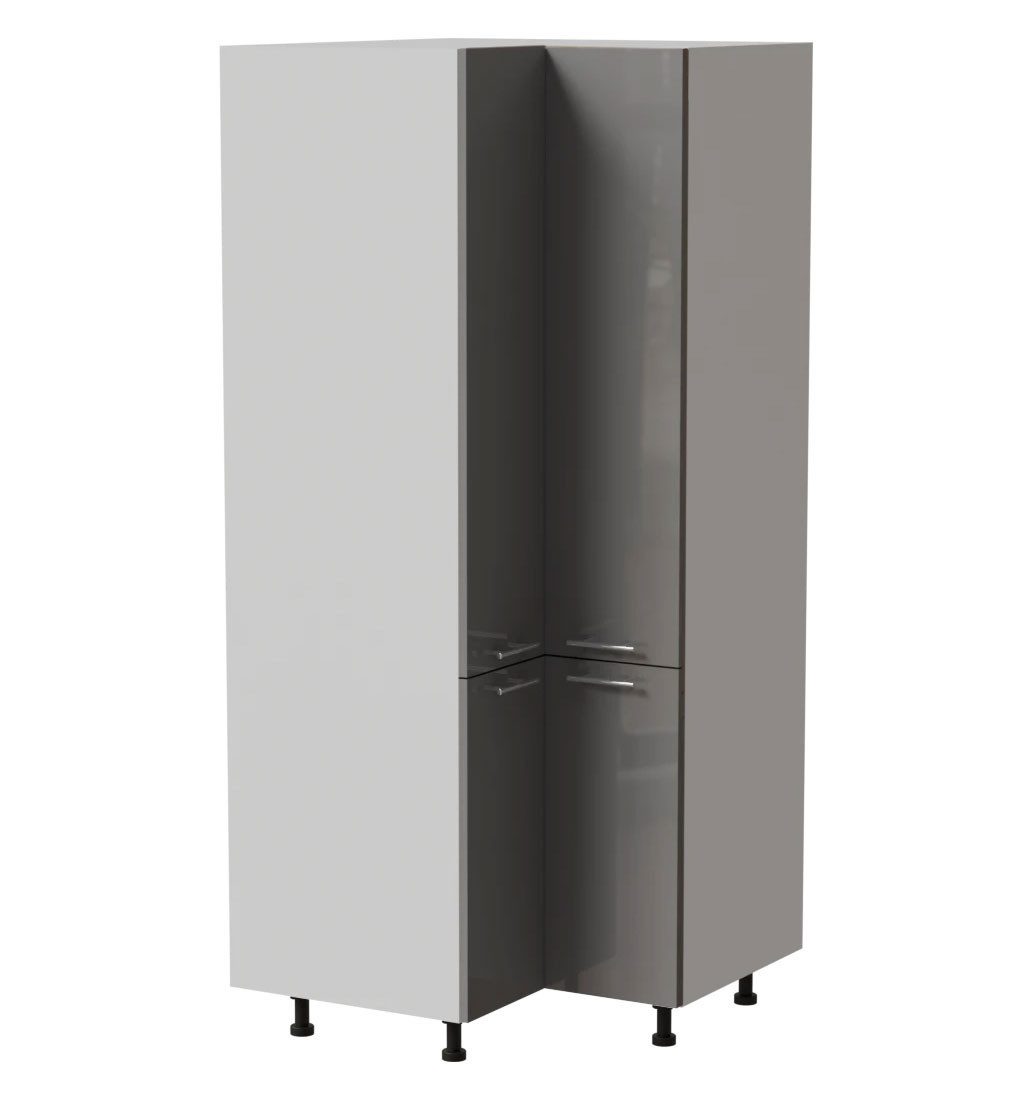 Feldmann-Wohnen Vorratsschrank Essen (D24N/207, 4 Türen, innen 5 Fächer, 1-St., moderne Optik, Acrylfronten mit Glaseffekt) weiß / grau Hochglanz