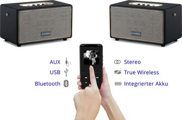 Bennett & Ross BB-860A BK Blackmore Bluetooth Akku Lautsprecher Schwarz Bluetooth-Lautsprecher (60 W, Premium Speaker mit Gehäuse in Lederoptik & 6000 mAh Akku)