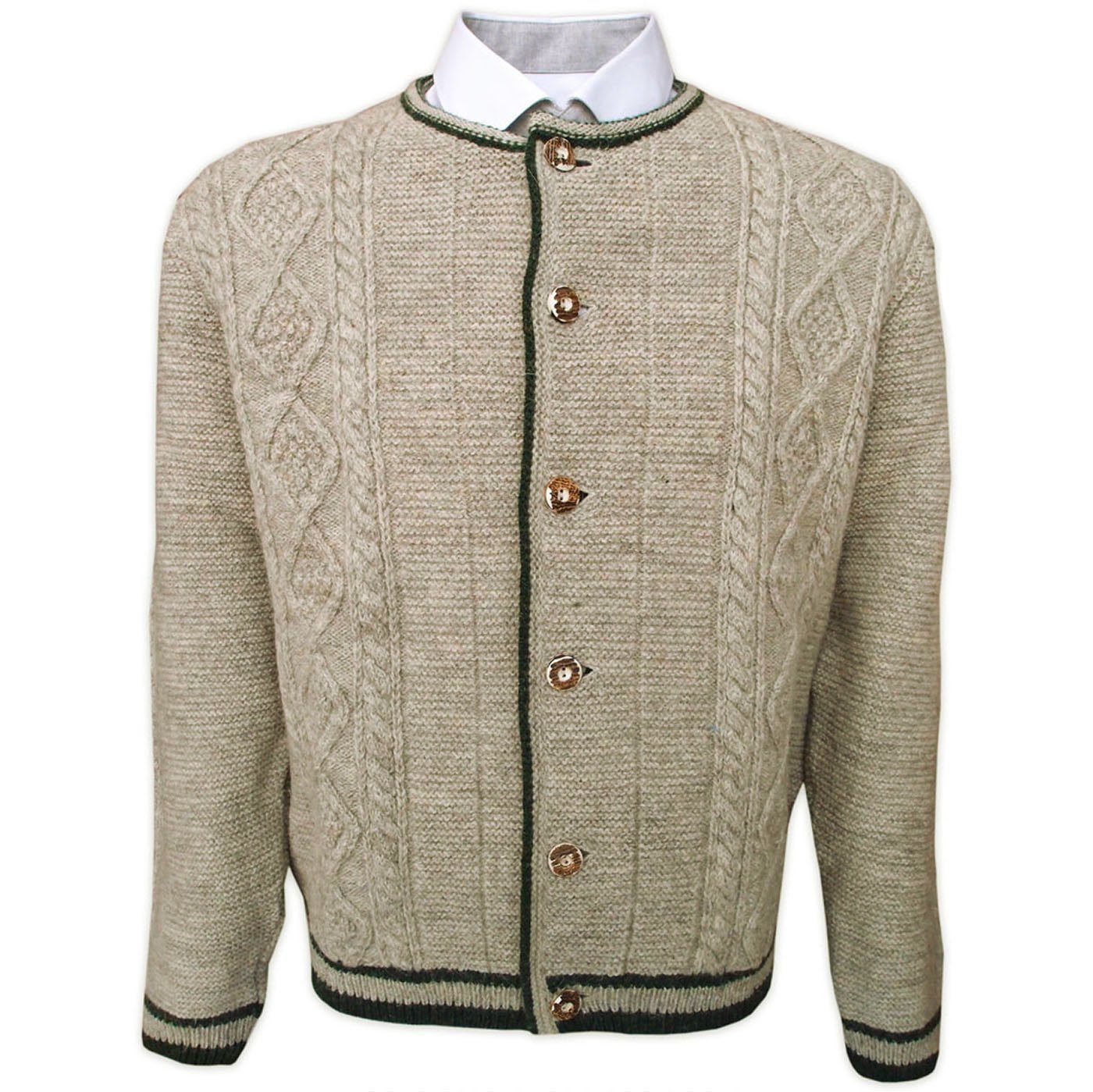 German Wear Trachtenjanker OSTKW-003 Trachten Wolljanker Strickjacke Zopfmuster aus Wolle