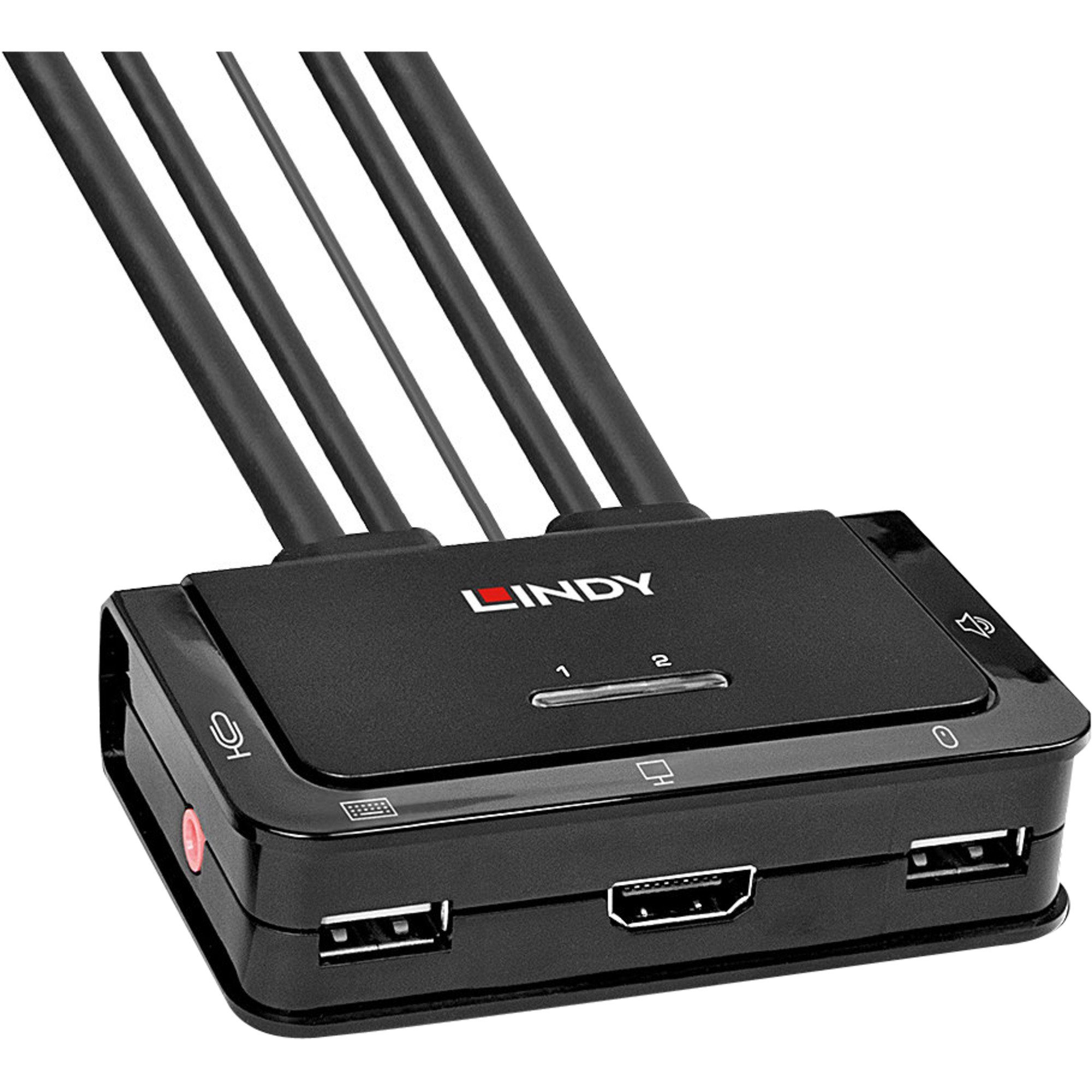Lindy 2 Port Kabel KVM Switch, HDMI 4K60, USB 2.0 Netzwerk-Switch