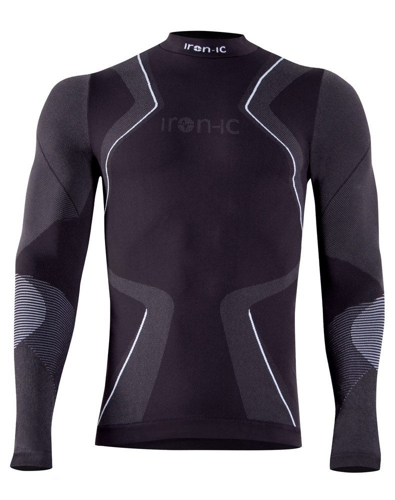 Iron-IC Langarmshirt Funktionsunterwäsche Performance (atmungsaktiv) schwarz/grau Herren
