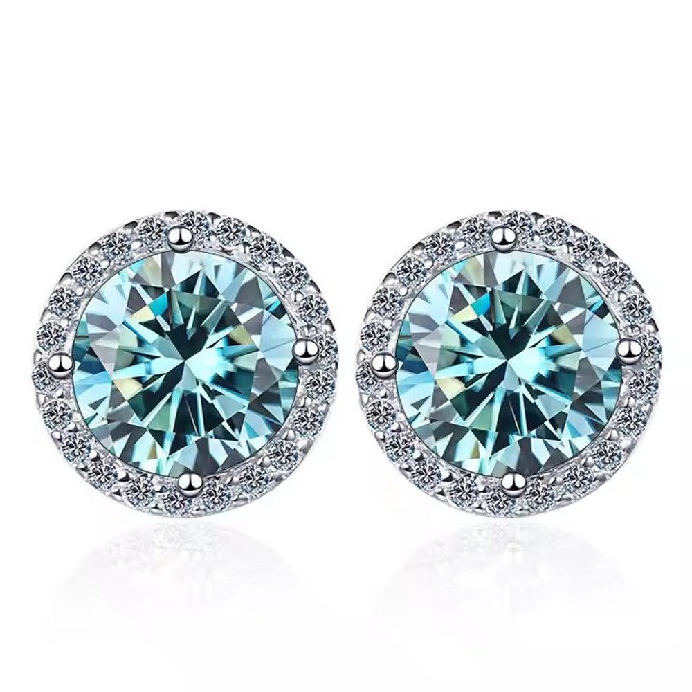 Runde Perlé Paar Ohrstecker elegante Ohrstecker blaue Moissanite, 1 Karat, günstig online kaufen